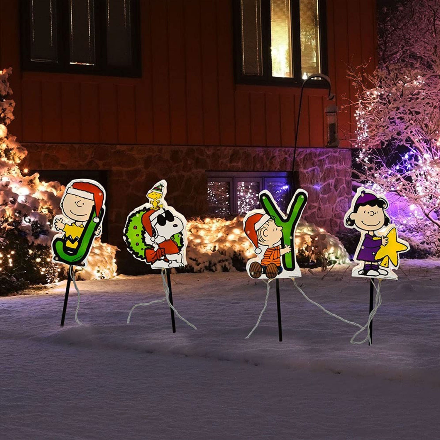 ProductWorks 8in Peanuts Joy Christmas Pathway Markers Yard Lawn Décor (Used) - VMInnovations