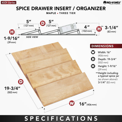 Rev-A-Shelf 16 Inch Kitchen Drawer Organizer Insert Spice Rack 3-Tier, 4SDI-18