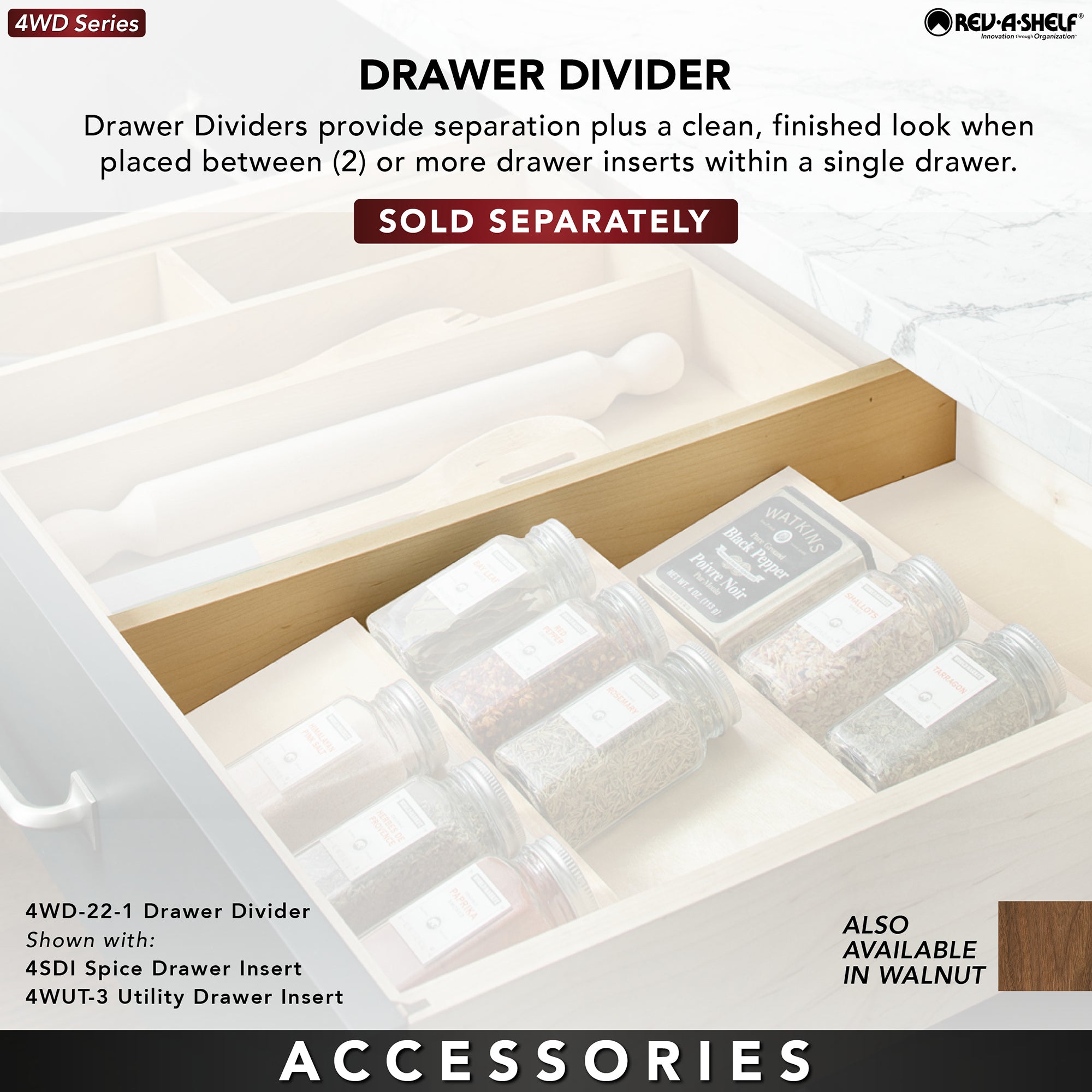 Rev-A-Shelf 7 Cutlery Compartment Tray Cabinet Insert Trim to Fit, Maple, 4WCT-1