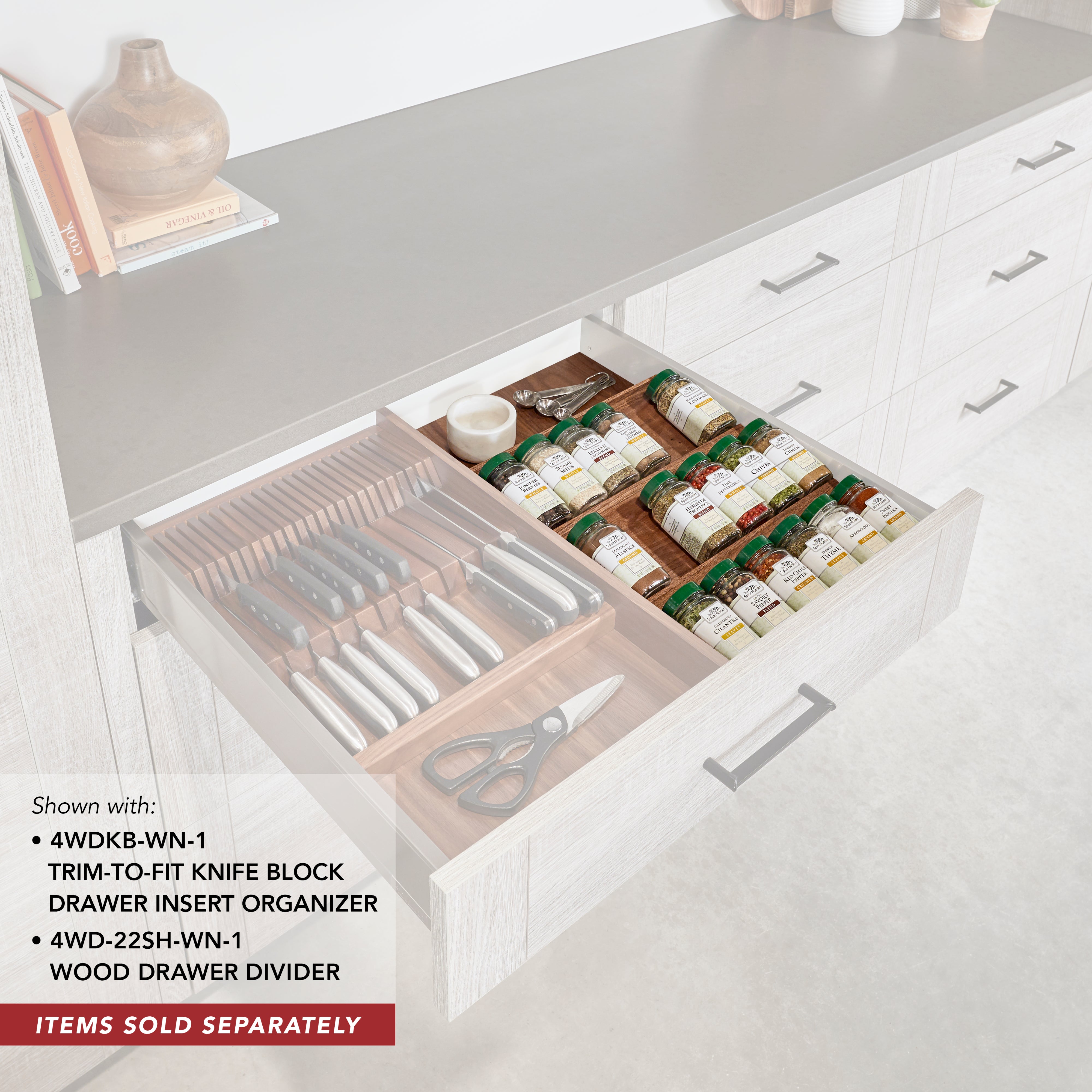 Rev-A-Shelf Trim-to-Fit Knife Block Drawer Insert Organizer, Walnut, 4WDKB-WN-1 - VMInnovations