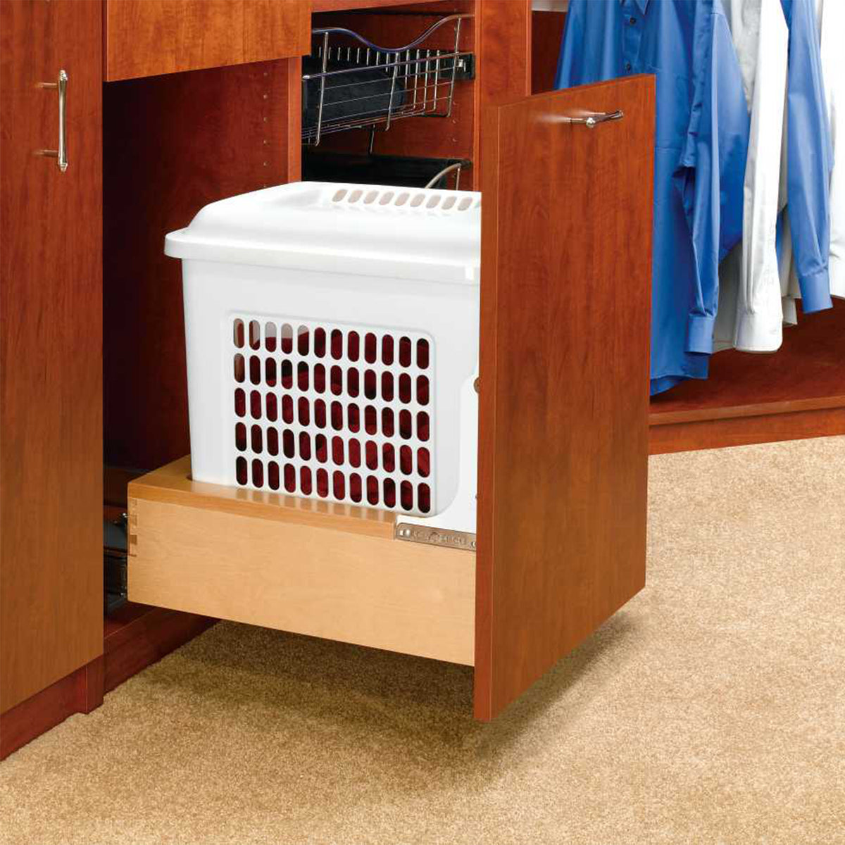 Rev-A-Shelf Pullout Wood Bottom Mount Hamper w/Rev-A-Motion Soft Close, Maple
