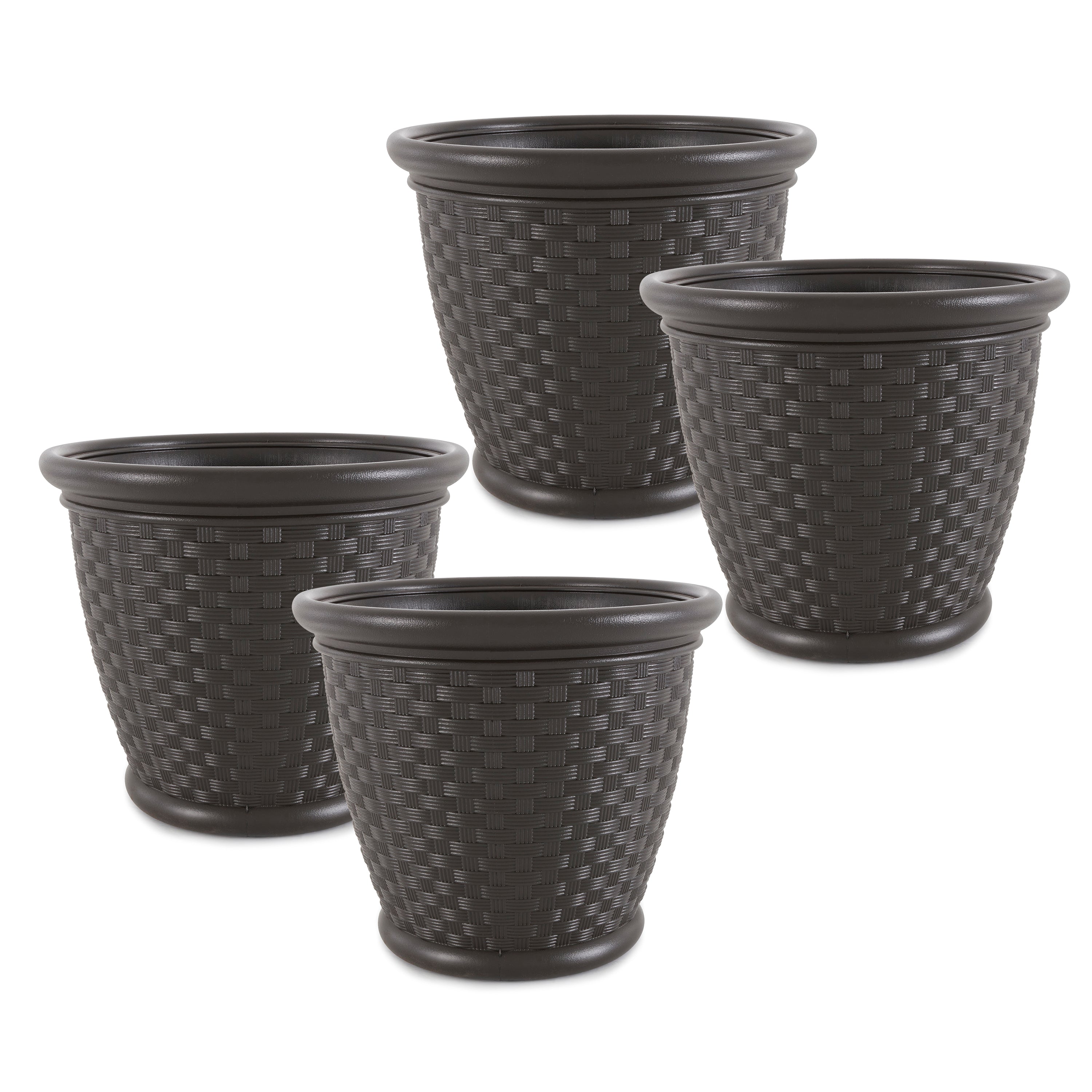 Suncast Sonora 18 Inch Resin Wicker Decorative Flower Planter, Brown (4 Pack) - VMInnovations