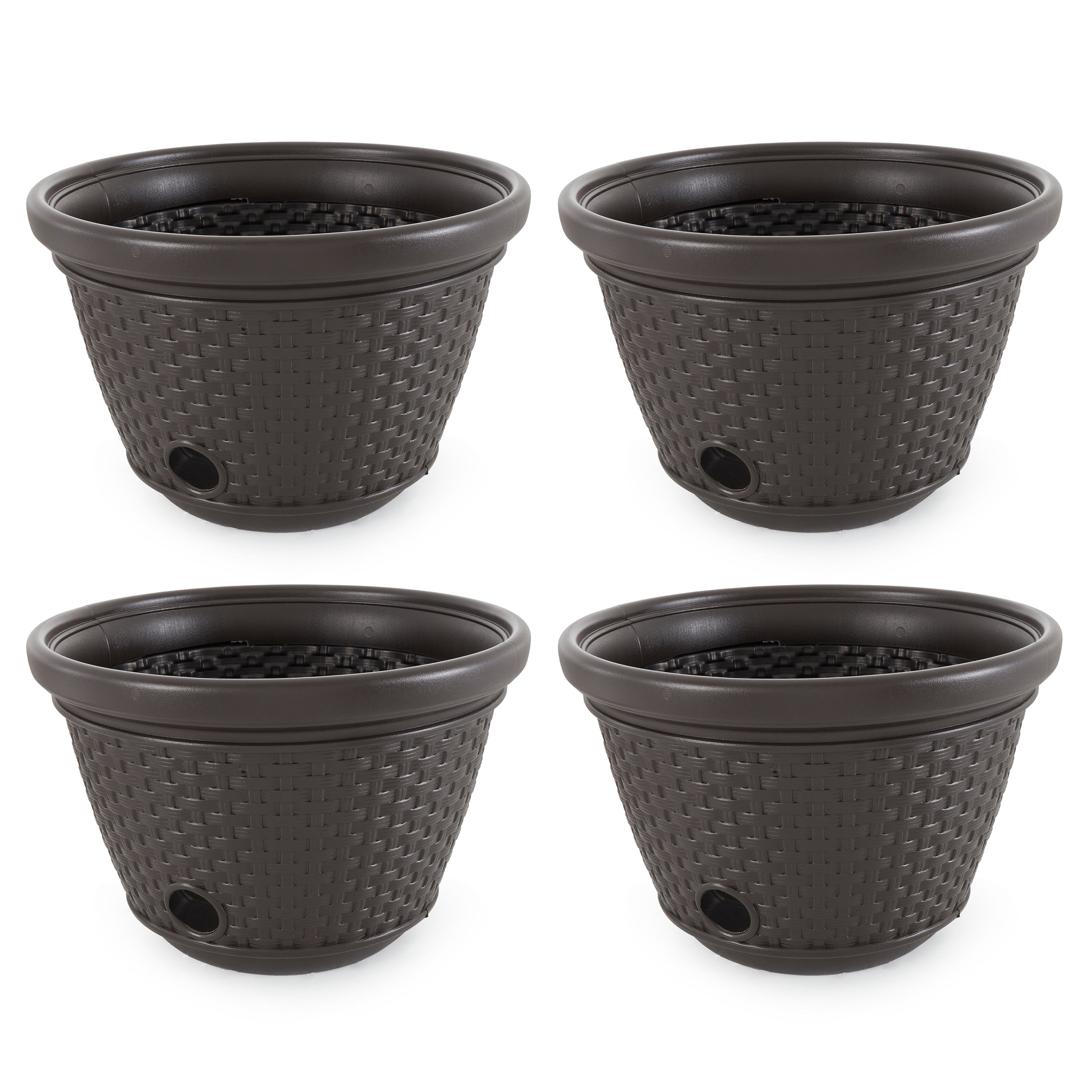 Suncast 100 Foot Resin Wicker Garden Water Hose Storage Holder Pot (4 Pack) - VMInnovations