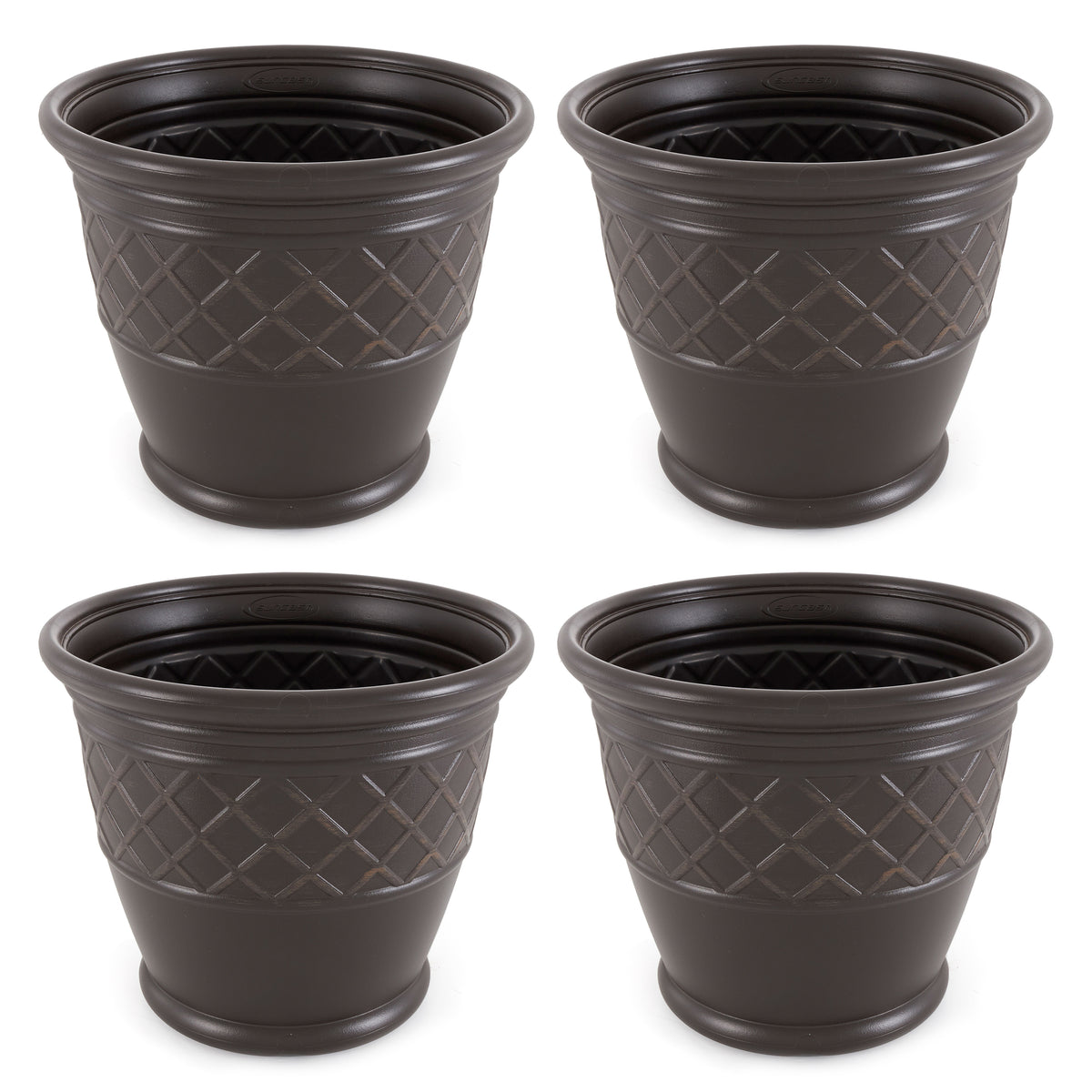 Suncast Atlin 18 Inch Resin Round Decorative Flower Pot Planter, Java (4 Pack)