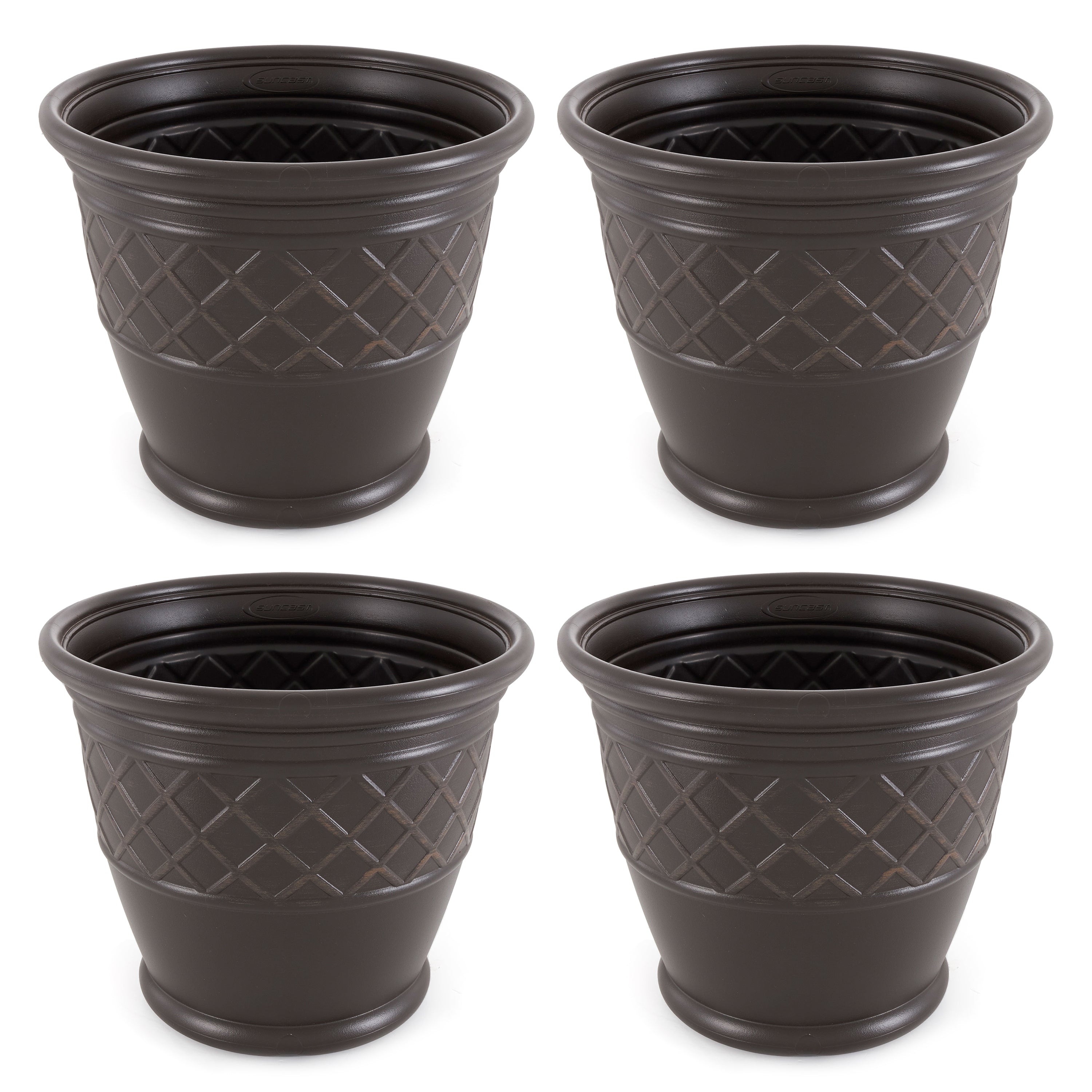 Suncast Atlin 18 Inch Resin Round Decorative Flower Pot Planter, Java (4 Pack) - VMInnovations