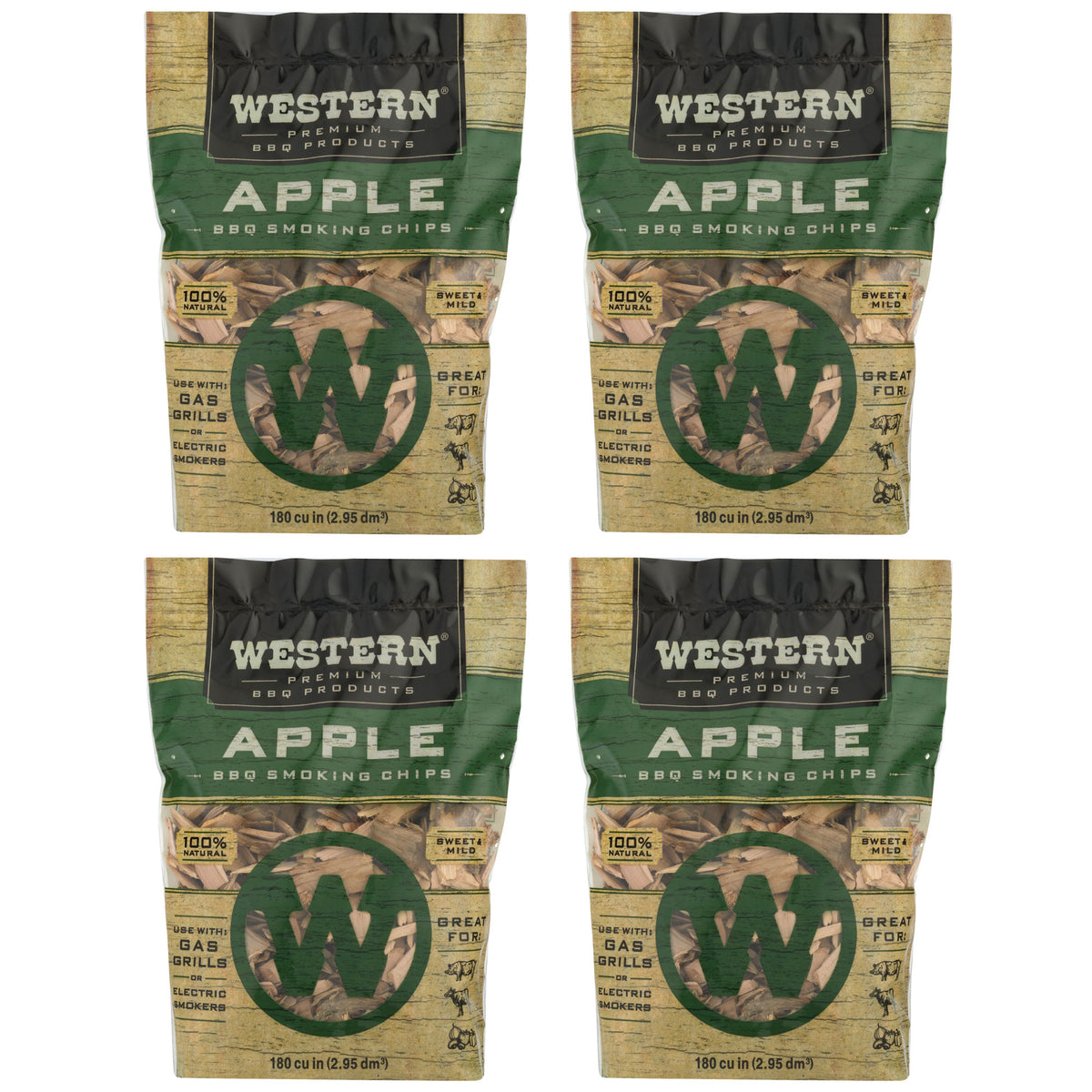Western BBQ 180 Cu In Premium Apple Wood BBQ Grill/Smoker Cooking Chips (4 Pack)