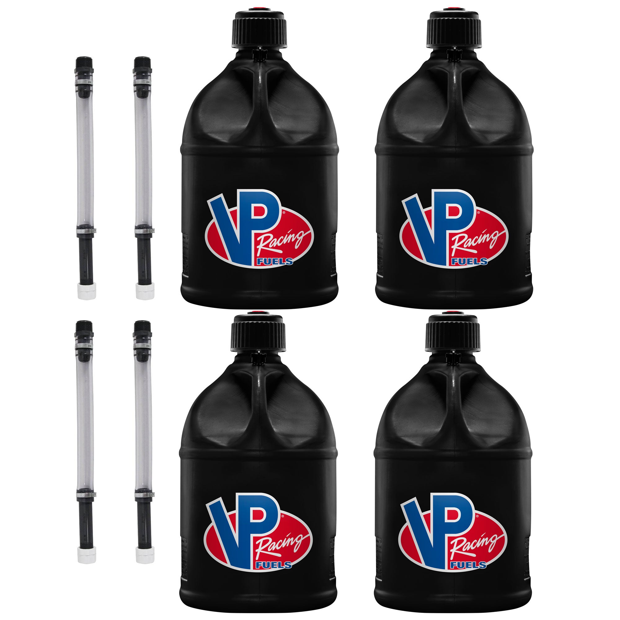 VP Racing Motorsport 5 Gallon Round Plastic Utility Jug (4 Pack) & Hose (4 Pack)