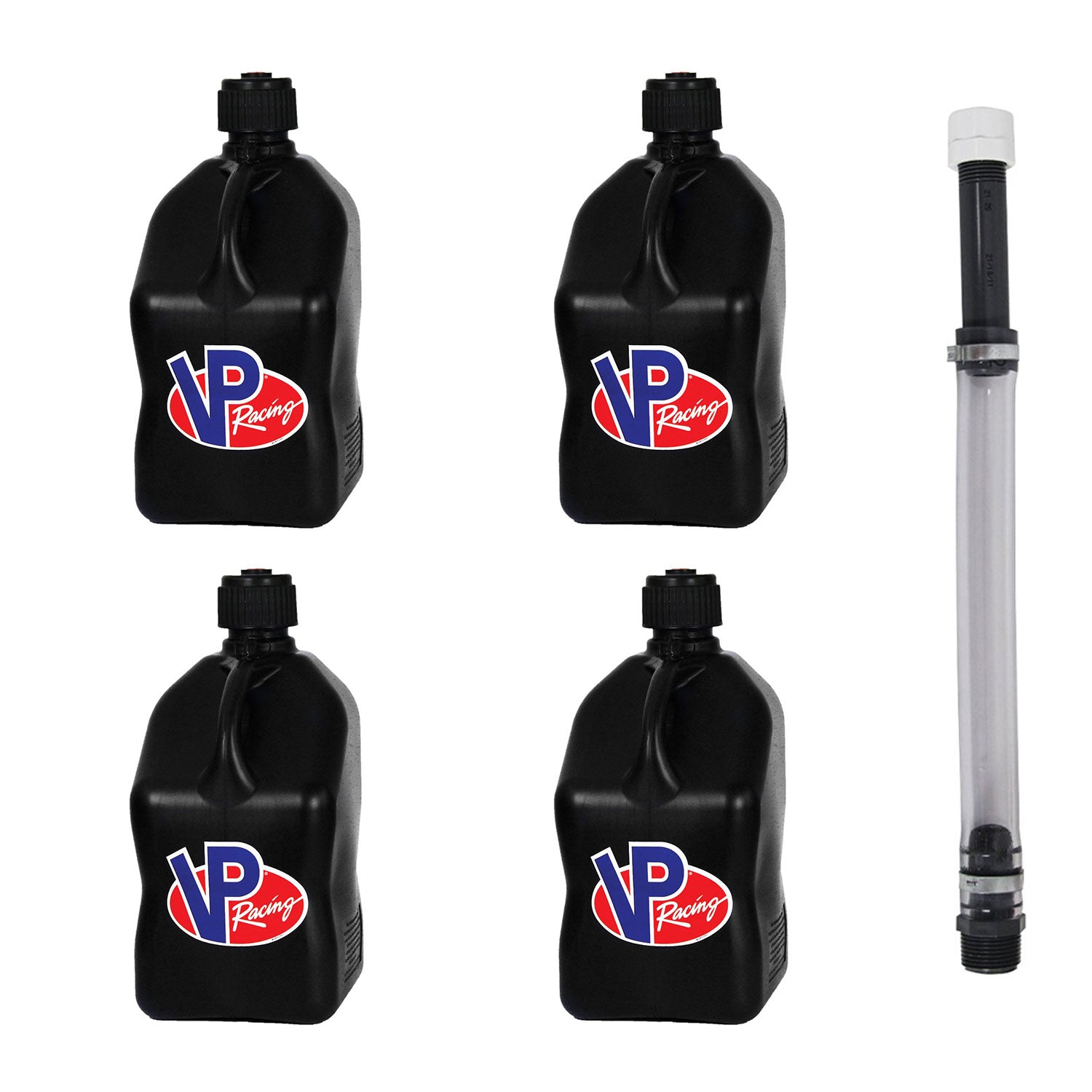 VP Racing Fuels 5.5 Gallon Utility Jugs with Deluxe Filler Hoses, Black (4 Pack)