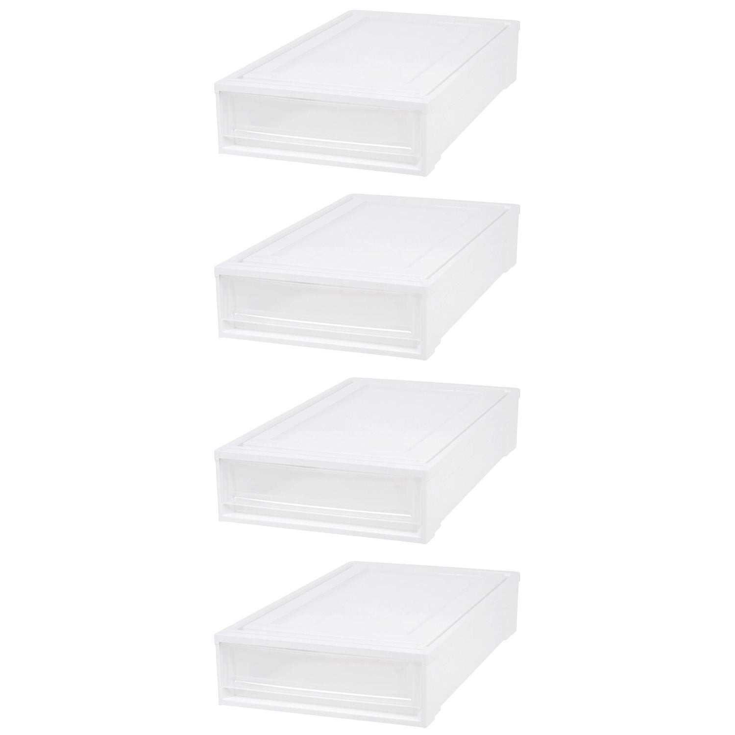 IRIS USA Under Bed Plastic Box Chest Drawer Storage Container, White (4 Pack)