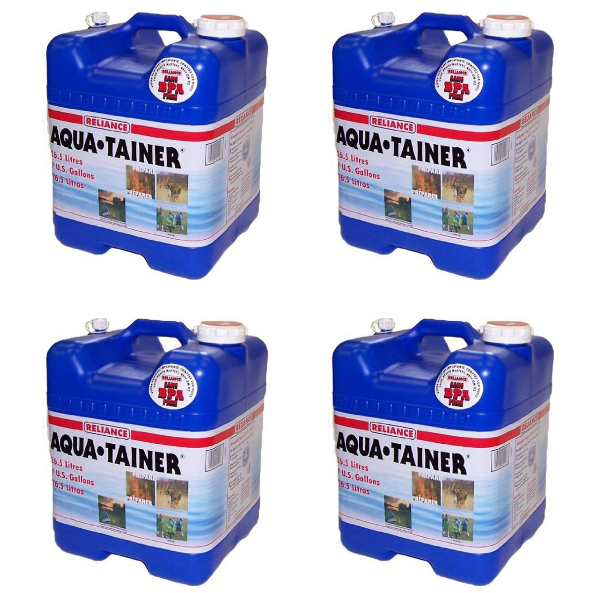 Reliance Products Aqua Tainer 7 Gallon Drinking Water Storage Container (4 Pack)