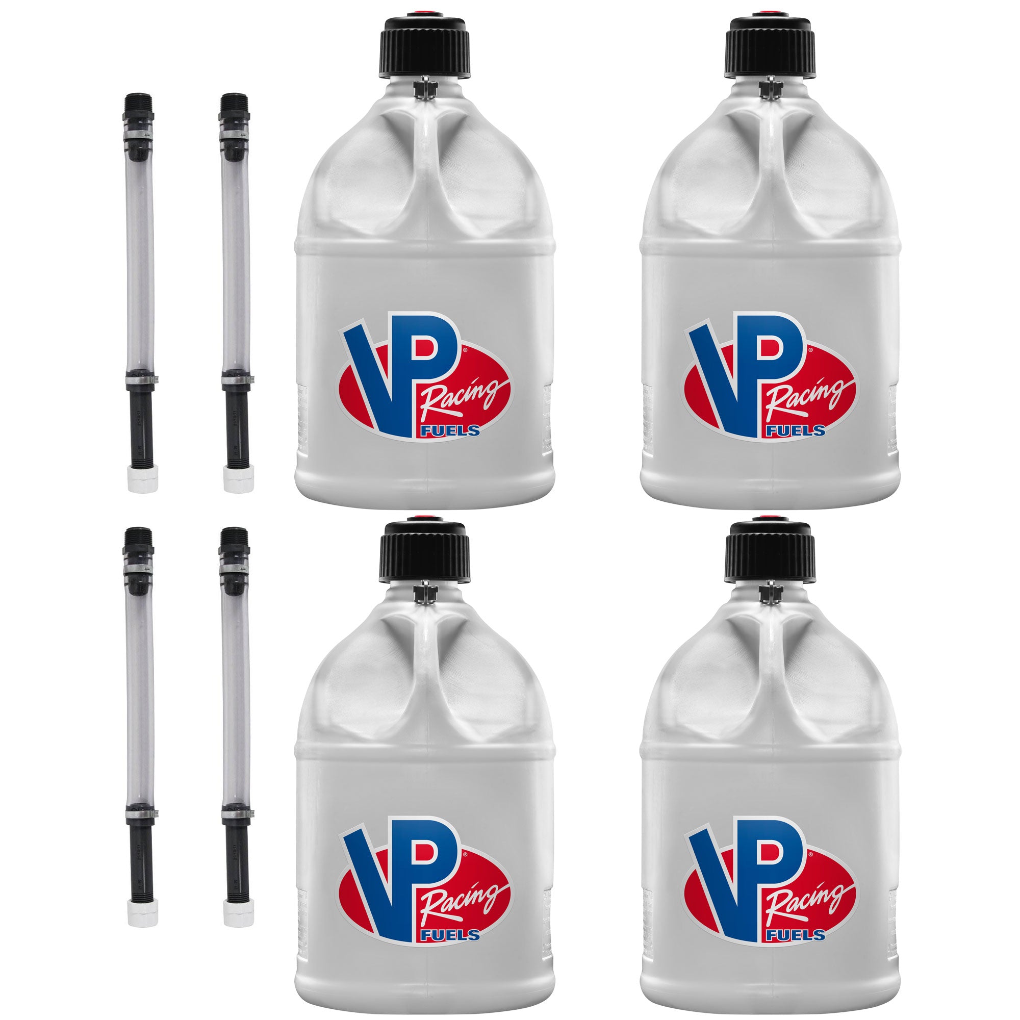VP Racing Motorsport 5.5 Gallon Round Plastic Utility Jug (4 Pack) & Hose (4 Pack)