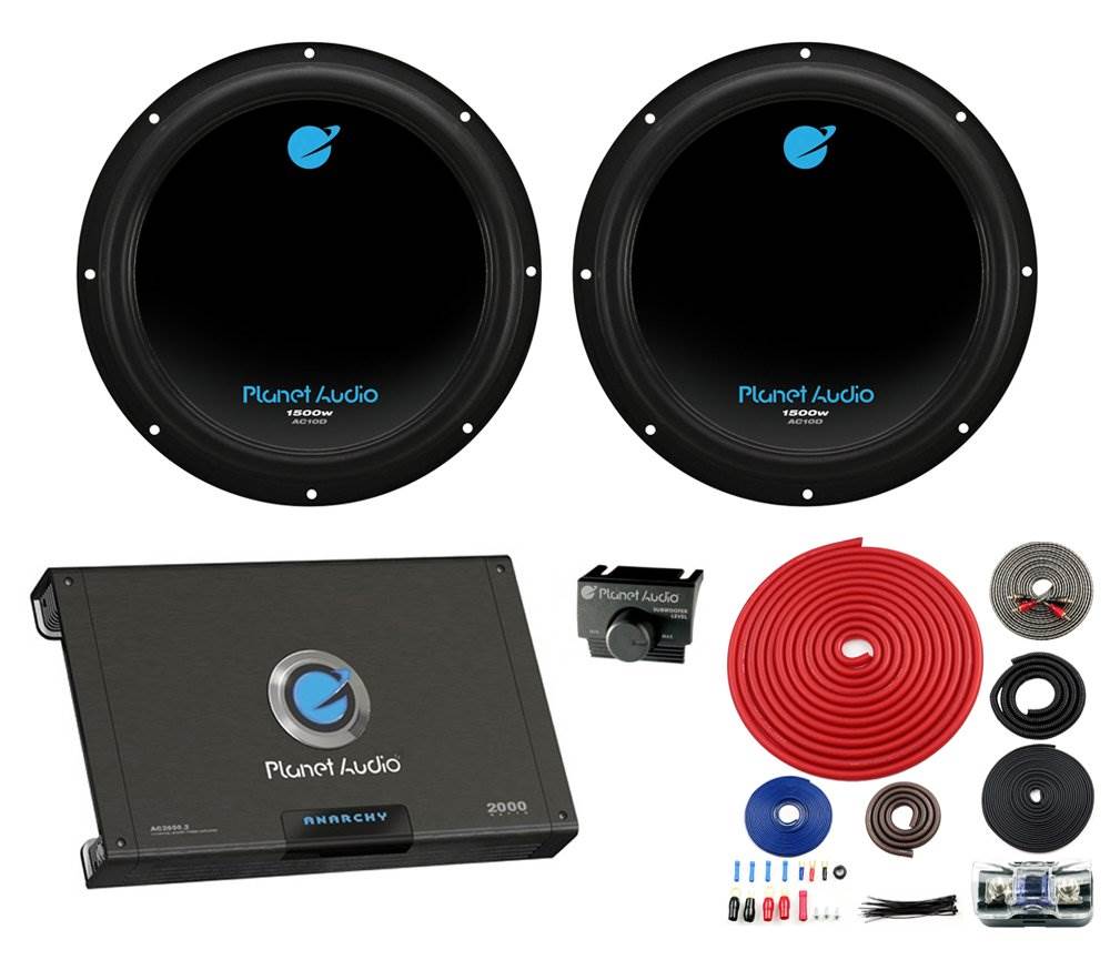 2) PLANET AUDIO AC10D 10" 3000W Car Audio Subwoofers Subs+2 Channel Amp+Amp Kit