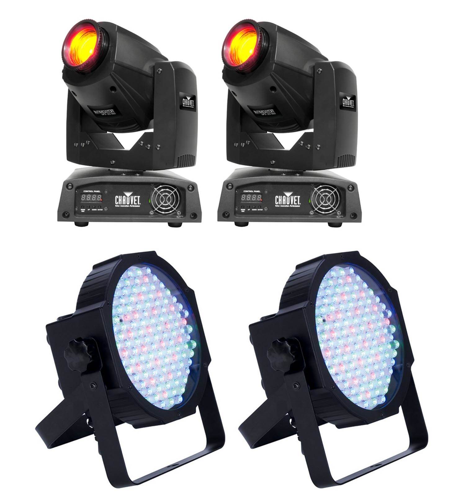 (2) CHAUVET Intimidator Spot 255 LED Lights w/ (2) ADJ Mega Par Profile Lights