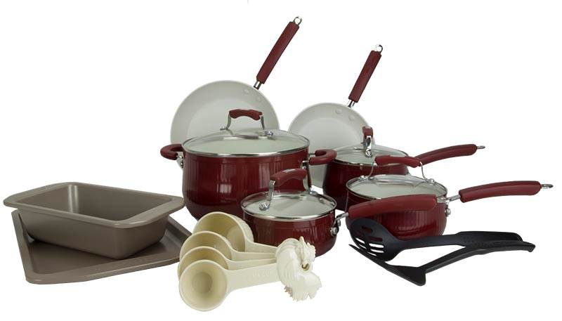 Paula Deen 18-Piece Kitchen Porcelain Cookware Set Nonstick - Red - Open Box