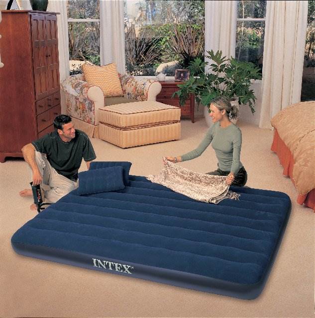 INTEX Queen Classic Raised Downy Airbed Mattress Bed with Hand Pump (Open Box)