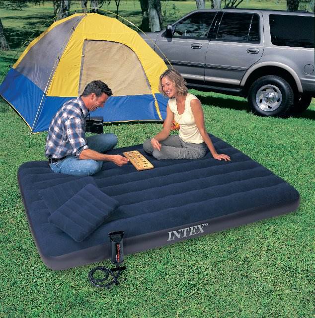 INTEX Queen Classic Raised Downy Airbed Mattress Bed with Hand Pump (Open Box)
