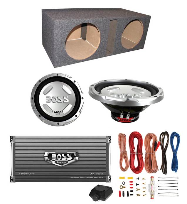 2 BOSS CX122 12" 1400W Car Subwoofers & Sub Box & 1600W Amplifier & Amp Kit