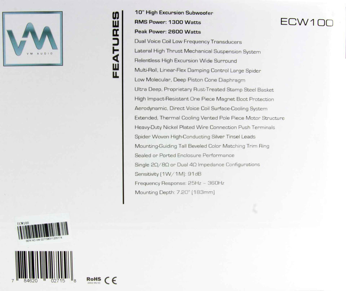 VM Audio ECW100 Encore 10" Competition Car Audio Power Subwoofer Sub 2600W DVC