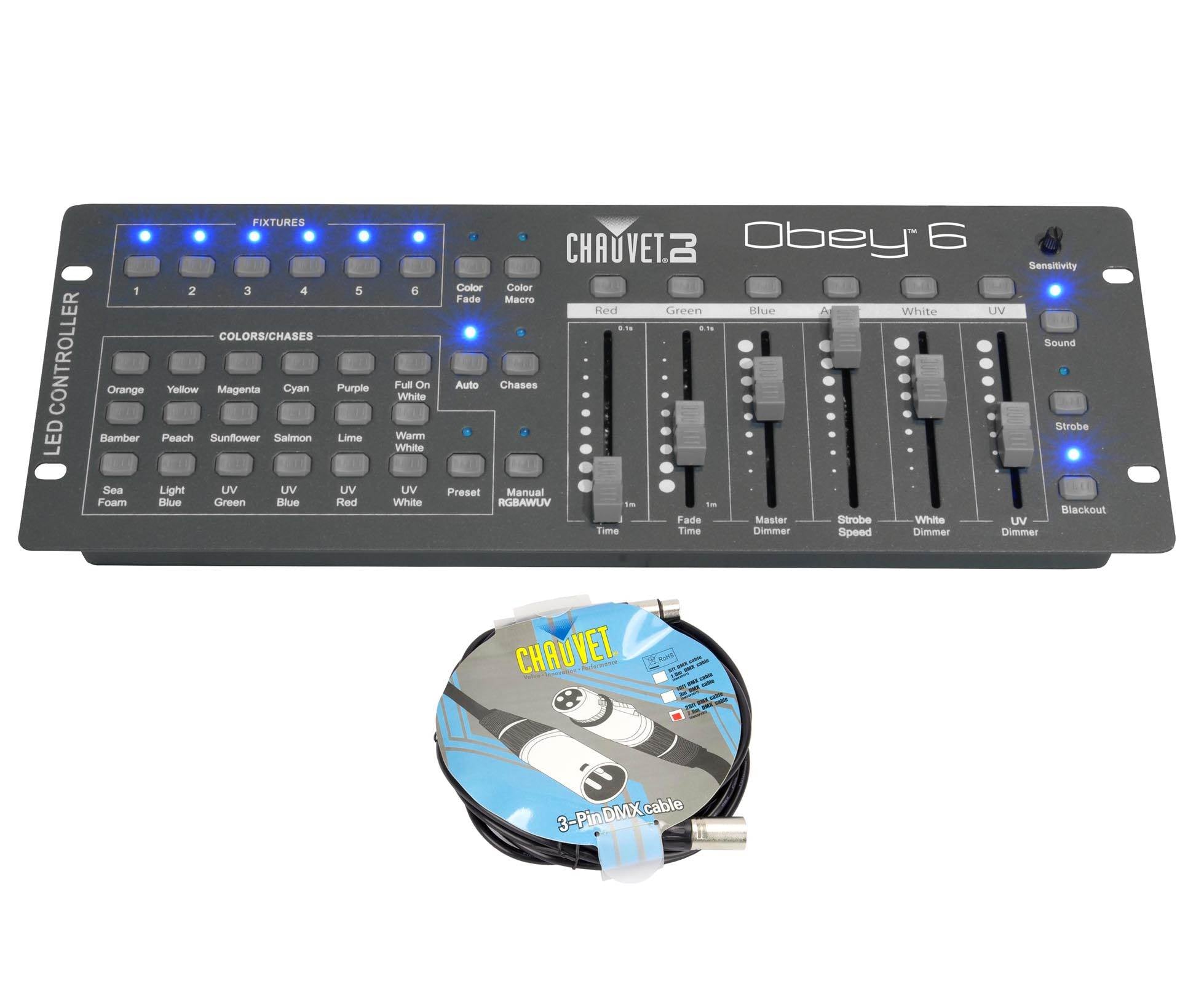 NEW! CHAUVET OBEY 6 Compact Universal DMX Lighting Controller + DMX3P25FT Cable