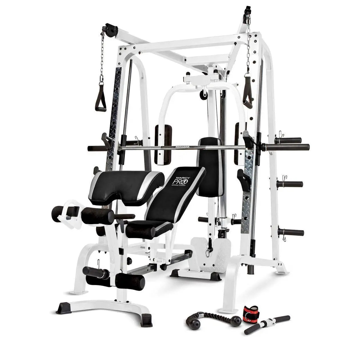 Marcy Pro Smith Cage Workout Machine Total Body Training Home Gym System, White - VMInnovations