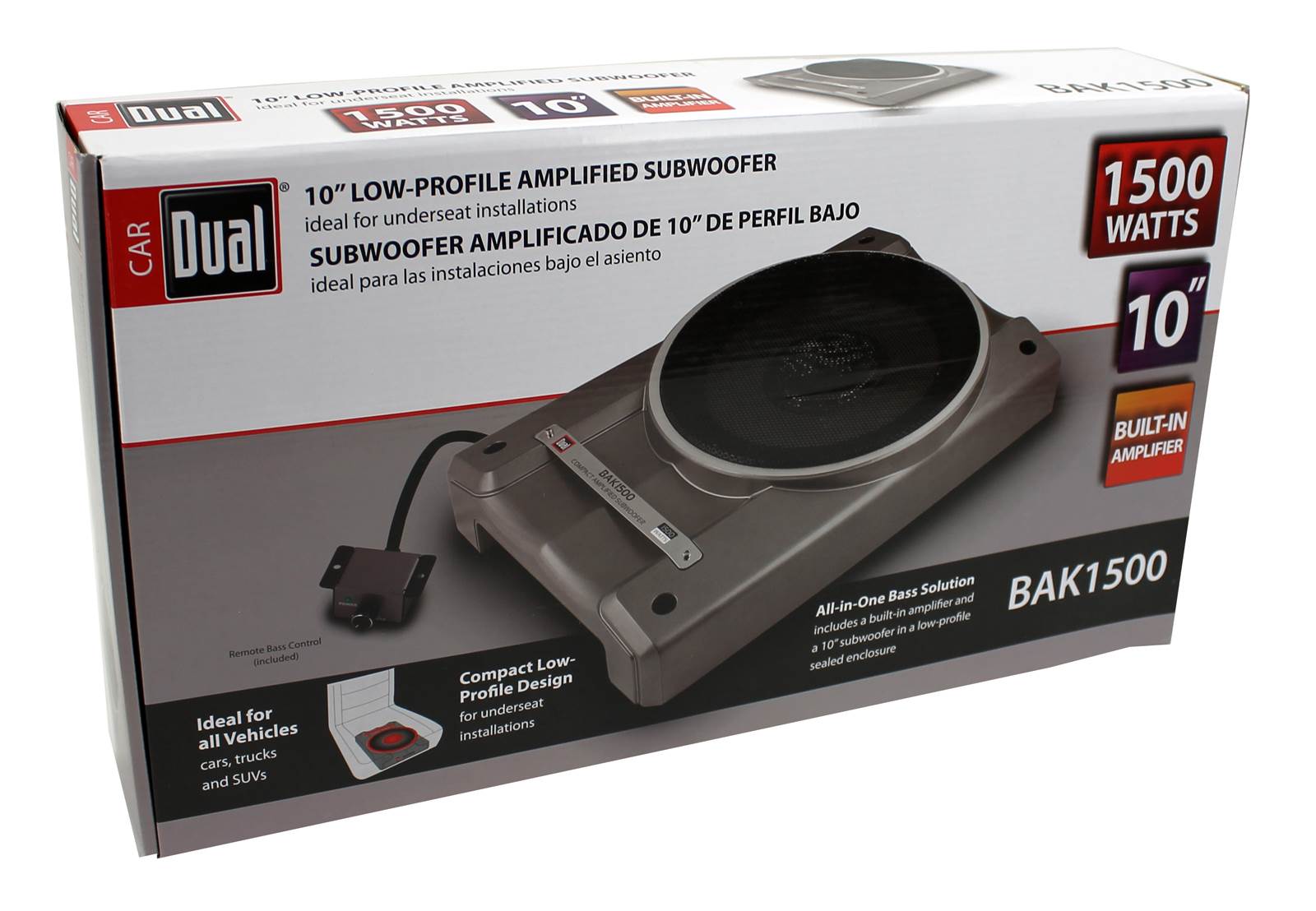 New Dual BAK1500 1500 Watts Low-Profile Amplified Powered Car Subwoofer Sub