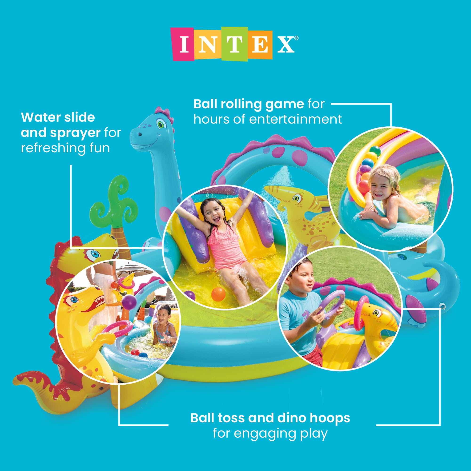 Intex 11ft x 7.5ft x 44in Dinoland Play Center Kiddie Inflatable Swimming Pool