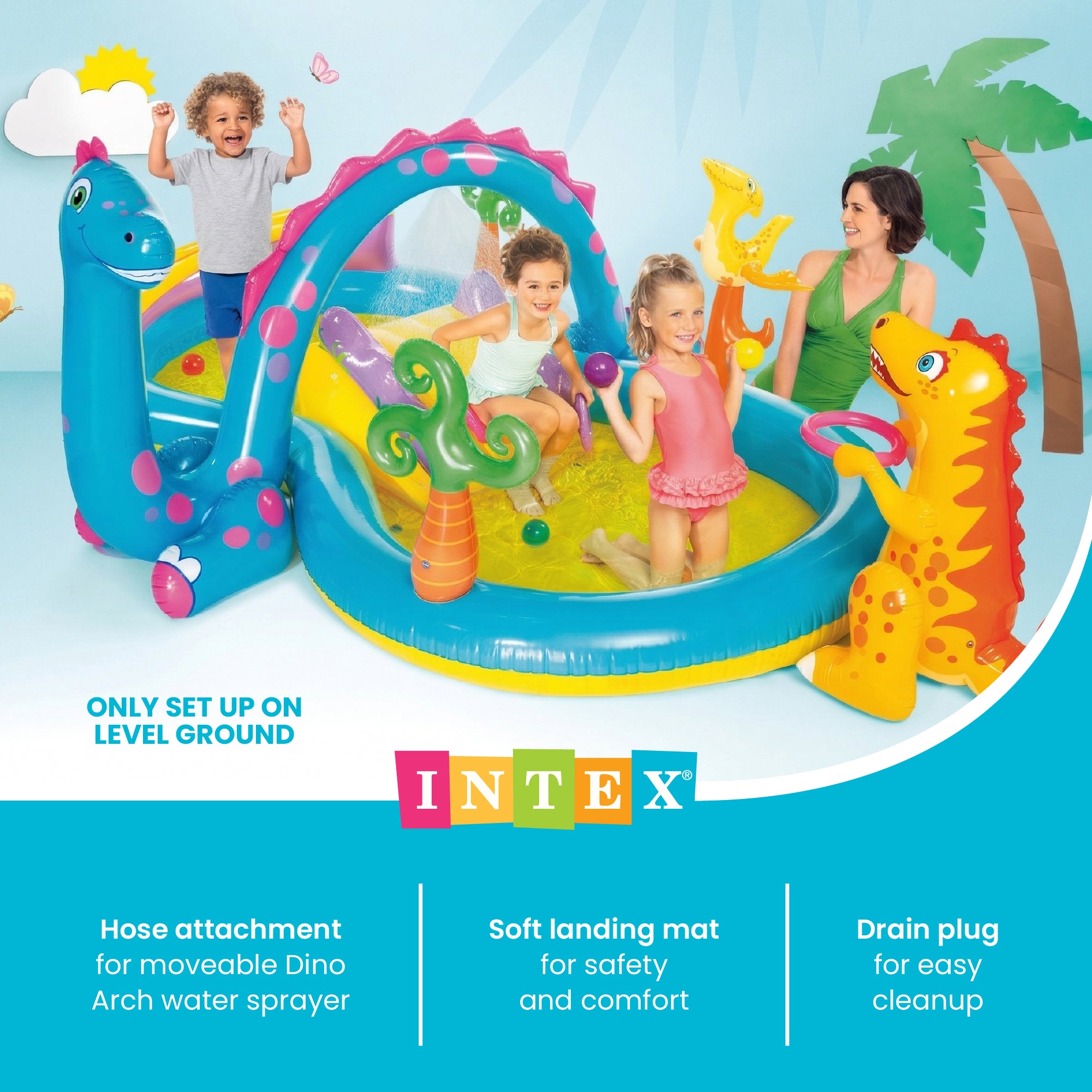 Intex 11ft x 7.5ft x 44in Dinoland Play Center Kiddie Inflatable Swimming Pool