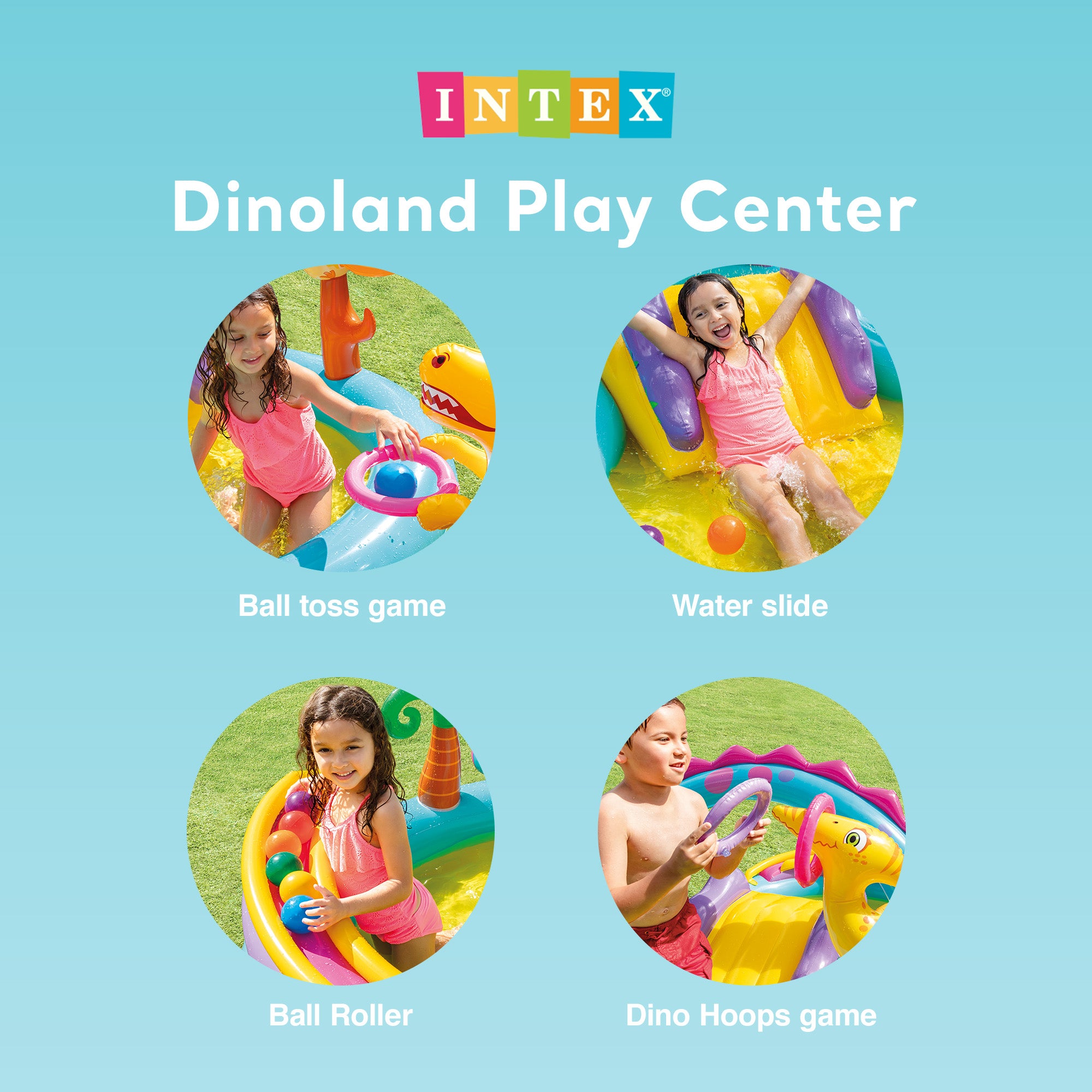 Intex 11' x 7.5' x 44" Kids Inflatable Dinoland Play Center Swim Pool, (2 Pack)