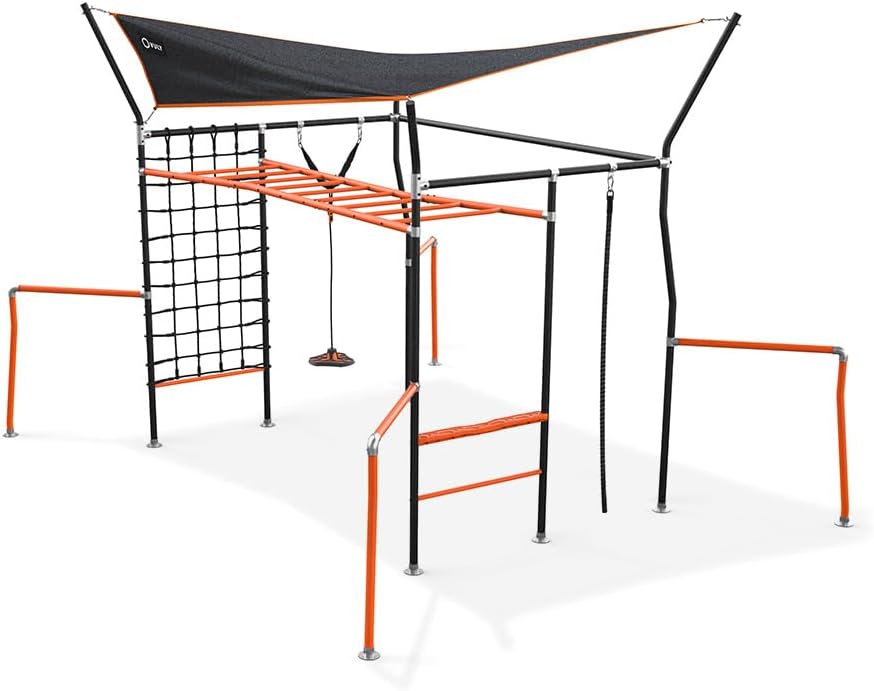 Monkey Bar Box A + Monkey Bar Box B + Monkey Bar Box C + Monkey Bar Box E + Monkey Bar Box F + Monkey Bar Box G + Cargo Net (XL/L) + Quest Shade Cover (Large) + Bungee Rope + Bounce Swing only (no bungee) + Gym Rope - VMInnovations