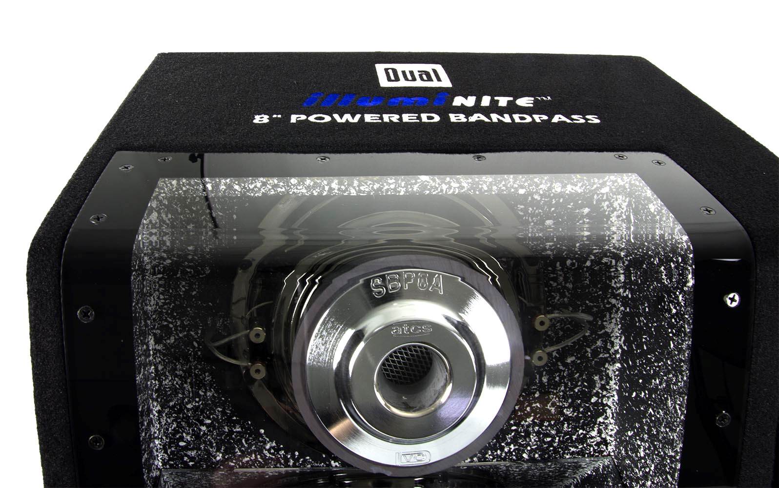 Dual SBP8A 8" 160W Car Audio Amplified Subwoofer + Bandpass Enclosure + Amp Kit