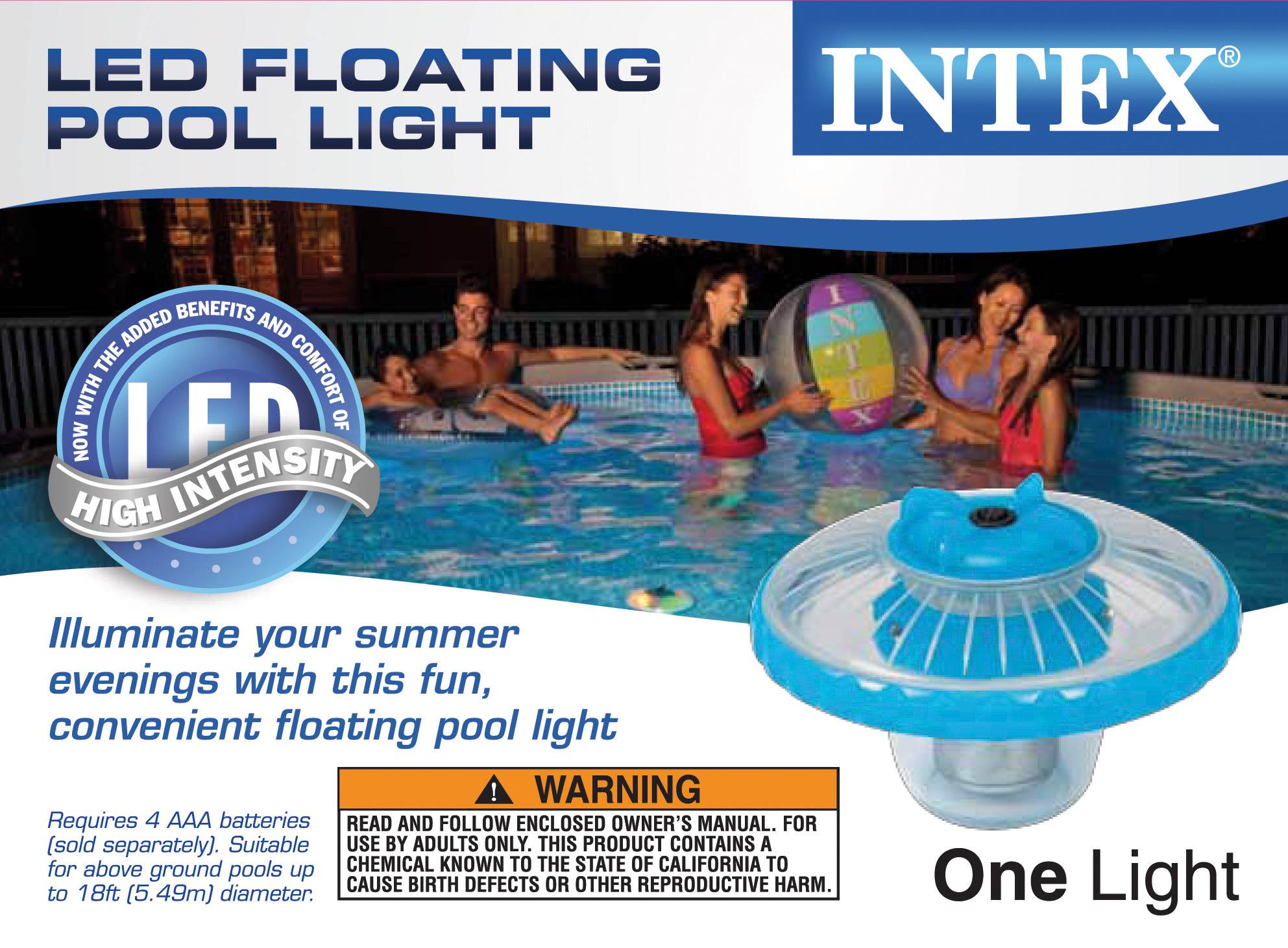Intex Above Ground 3-Color LED Floating Swimming Pool Light | Blue (Open Box)