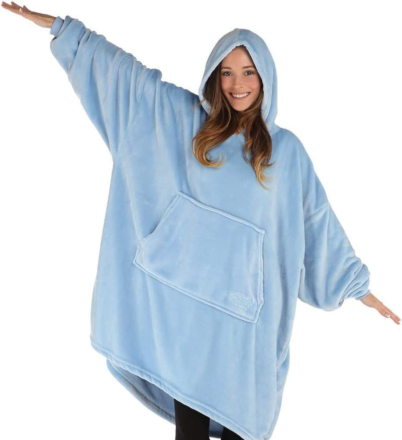 The Comfy Dream Adult Oversized Microfiber Fleece Wearable Blanket, Sky Blue