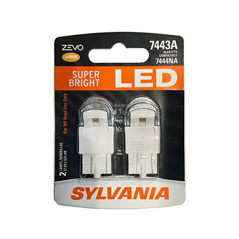 Sylvania Zevo 7443 Amber LED Bright Interior Exterior Mini Light Bulb, 2 Pack