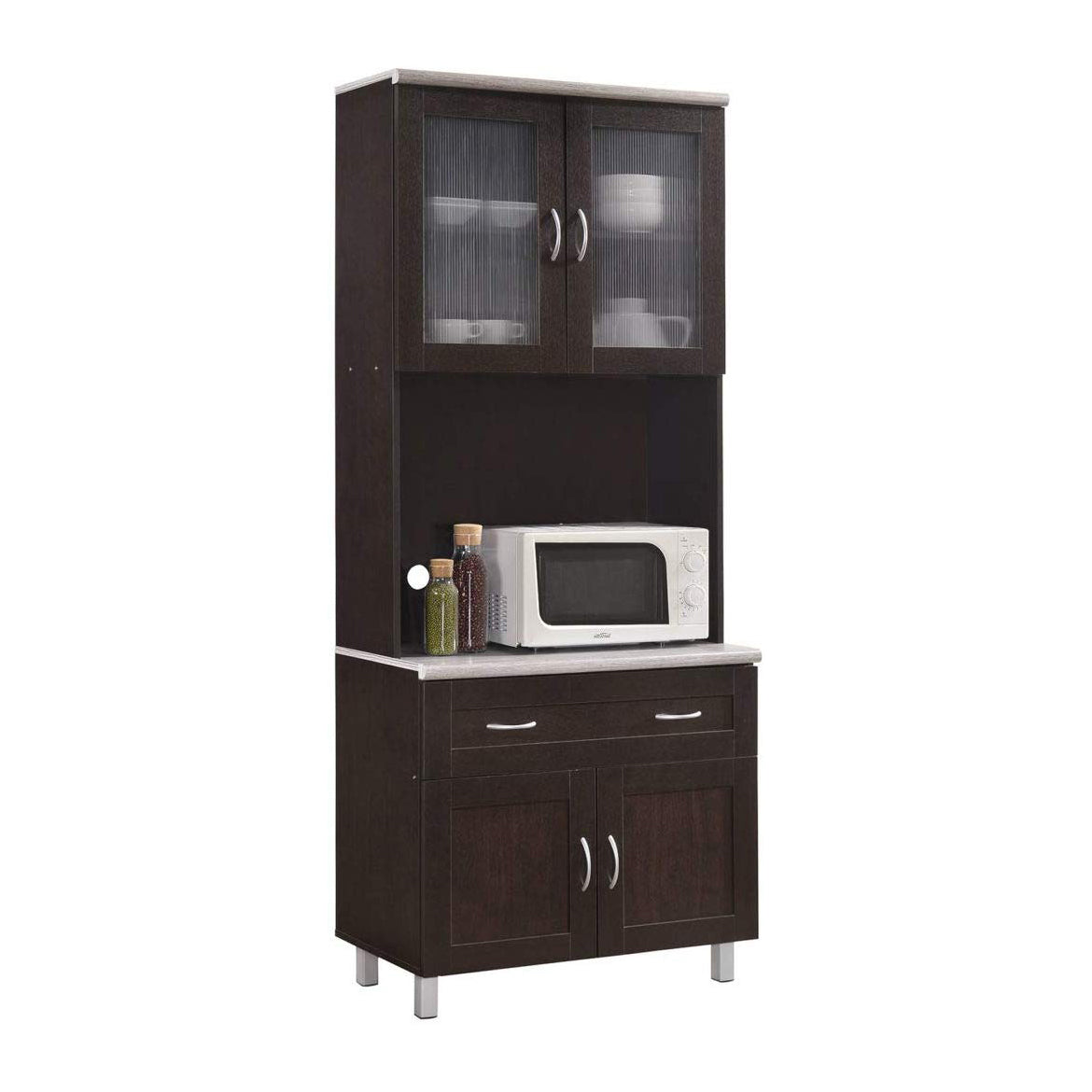 Hodedah Dining Room China Dinnerware Microwave Storage Cabinet, Chocolate - VMInnovations