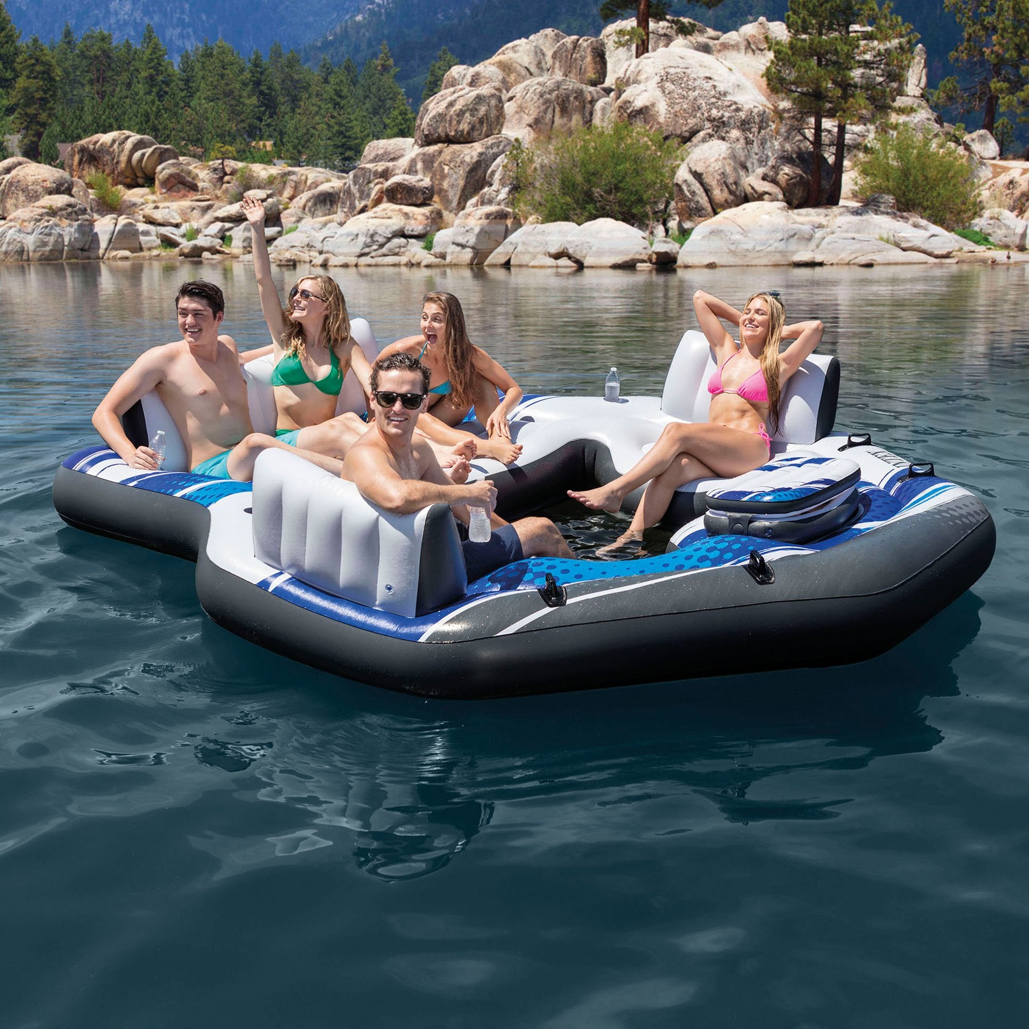 Intex 57272EP Adult 5 Seat Inflatable Island Lounge & 43105E 6 Person Pool Raft