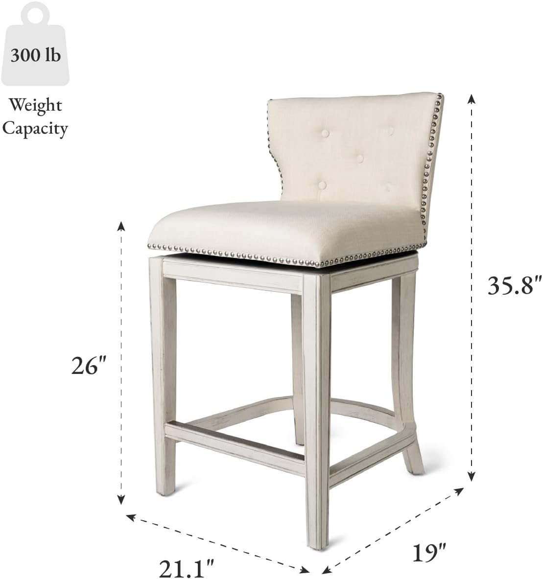 Maven Lane Hugo Tufted-Back Kitchen Swivel Stool White Oak, Counter Height(Used)