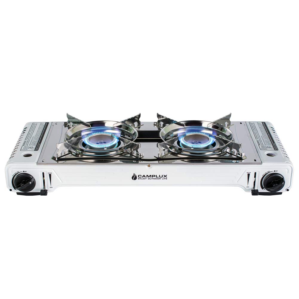 Camplux 2 Burner Portable Camping Butane Gas Stove w/out grill, White (Open Box)