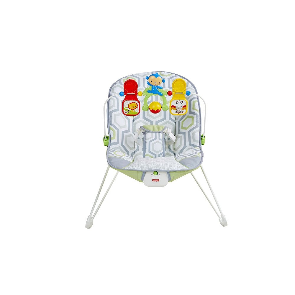 Fisher-Price CMR17 Geo Meadow Interactive Vibrating Safari Baby Bouncer, Green