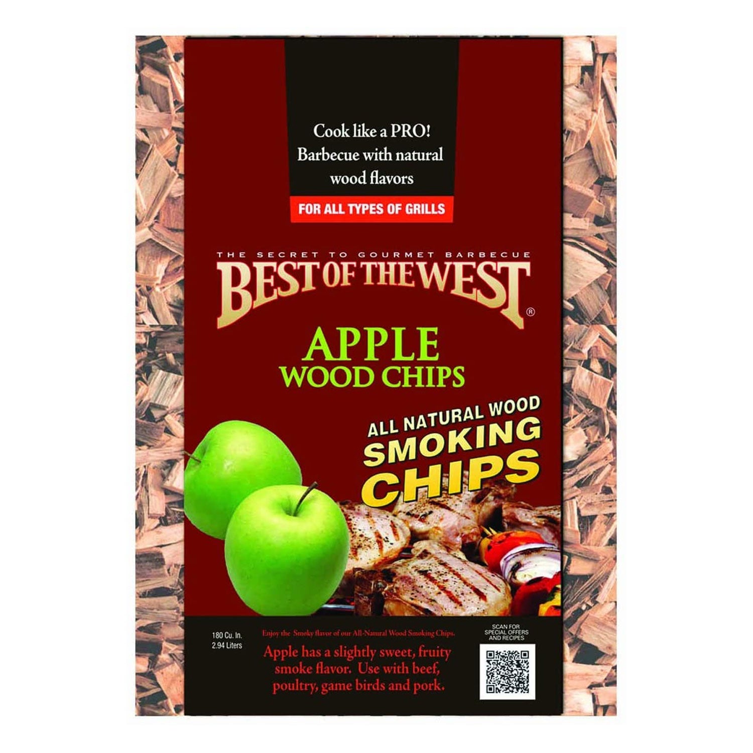 Best of the West All Natural BBQ Apple Wood Smoking Chips, 180 Cu Inch (6 Pack) - VMInnovations