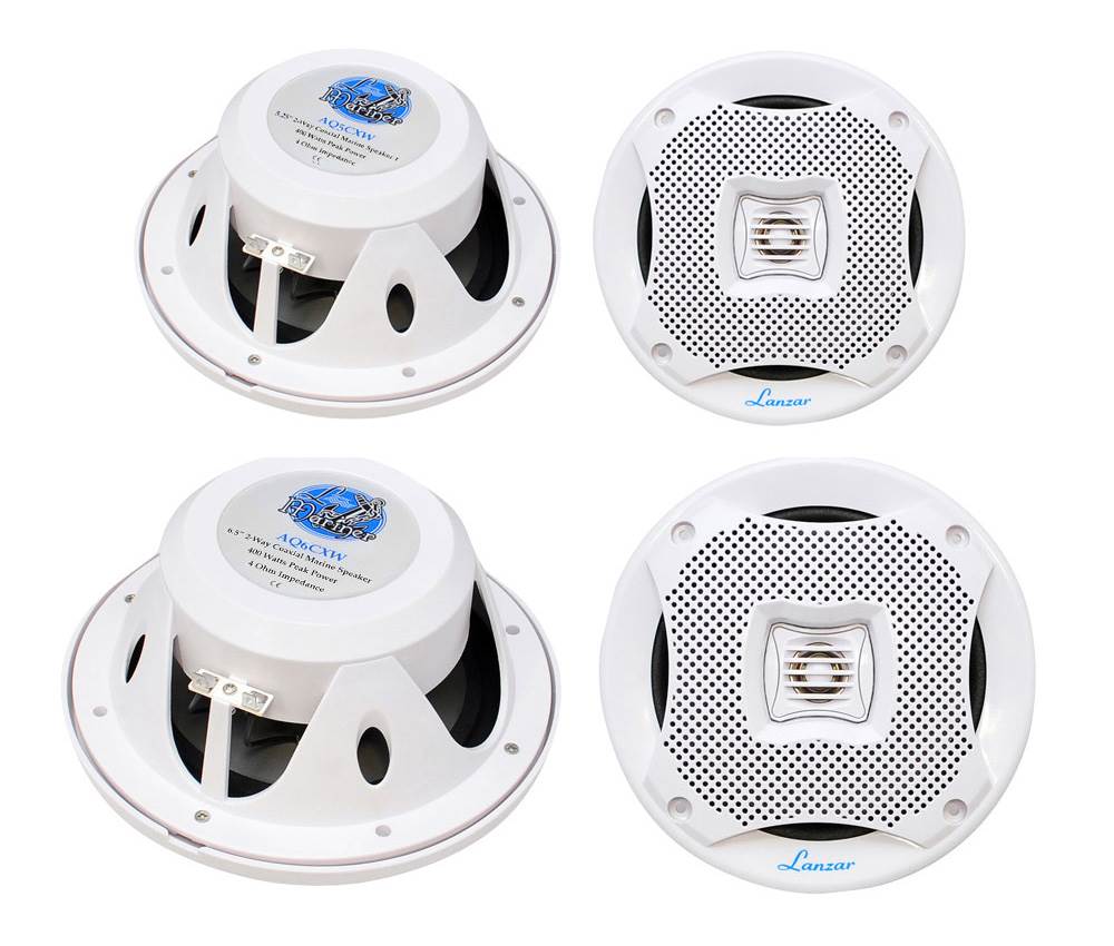 New Lanzar AQ5CXW 5.25" 400W + 2) AQ6CXW 6.5" 400W 2-Way Marine/Boat Speakers