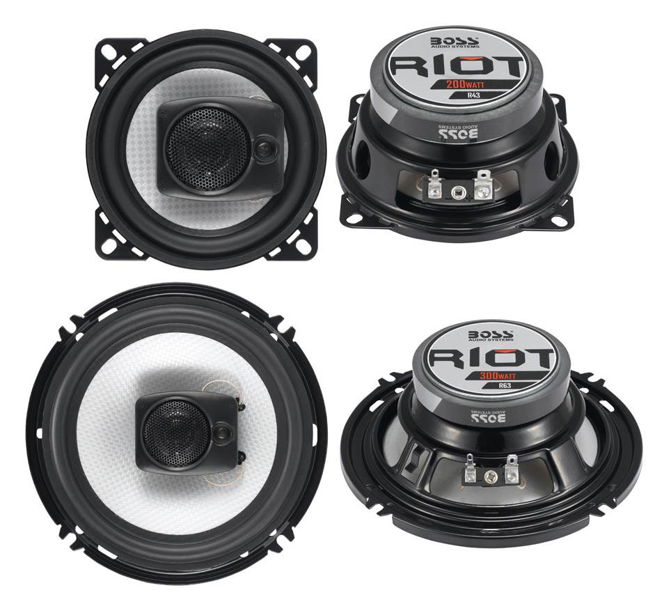 2) Boss R43 4" 200W 3-Way + 2) R63 6.5" 300W 3-Way Car Audio Coaxial Speakers