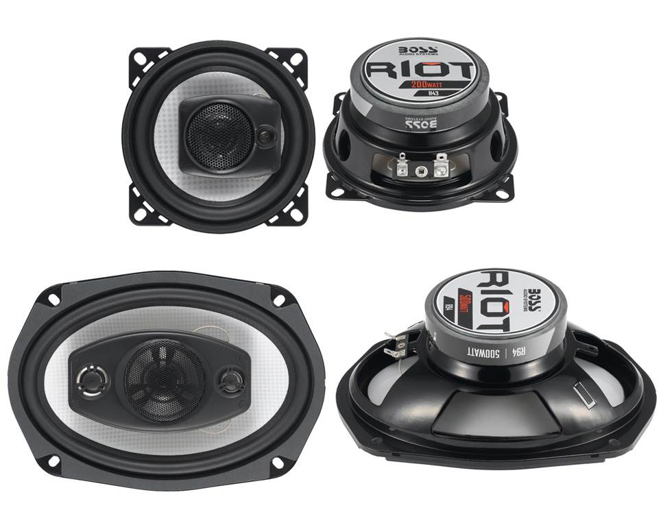 2) Boss R43 4" 200W 3-Way + 2) R94 6x9" 500W 4-Way Car Audio Coaxial Speakers