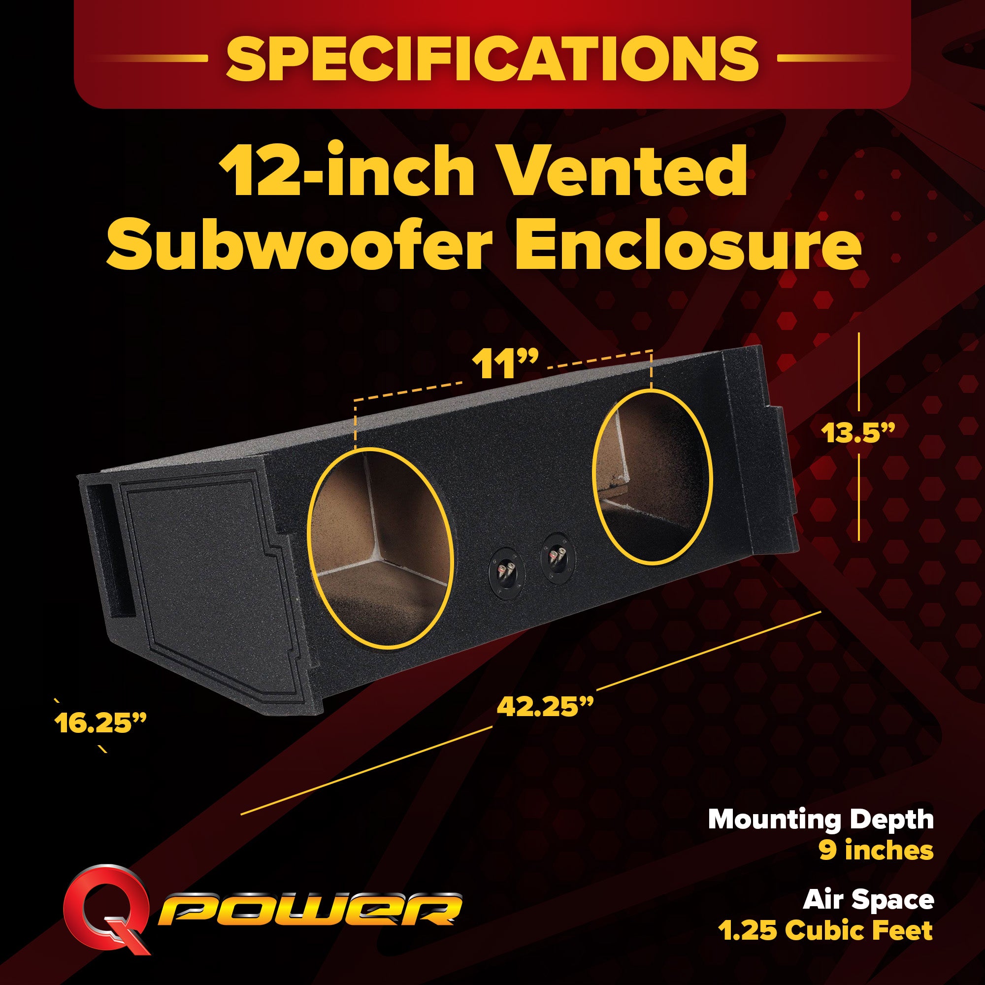 Q Power 2-Hole 12-Inch Vented Subwoofer Enclosure for SUVs (Open Box) - VMInnovations