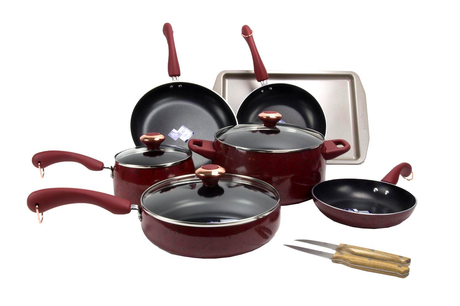 Paula Deen 17-Piece Kitchen Porcelain Cookware Set Nonstick Pots Pans - Open Box