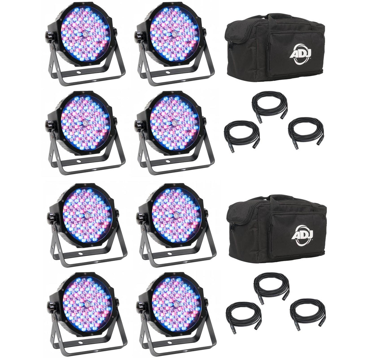 (2) AMERICAN DJ Mega Flat Pak Plus LED Mega Par Profile Systems w/ Bags & Cables