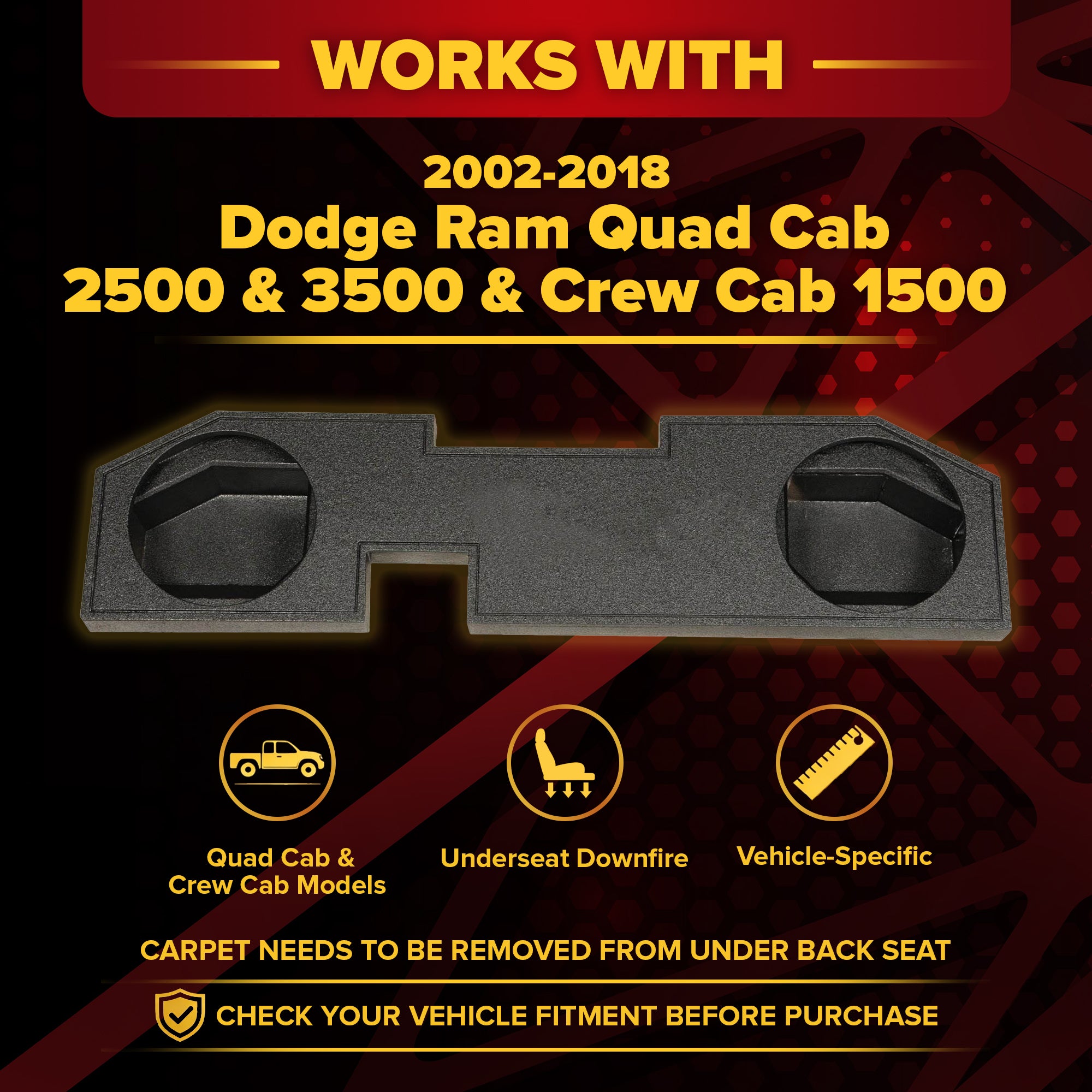 QPower Dodge Ram Quad Cab '02-Newer Dual 12 Inch Subwoofer Box (For Parts)