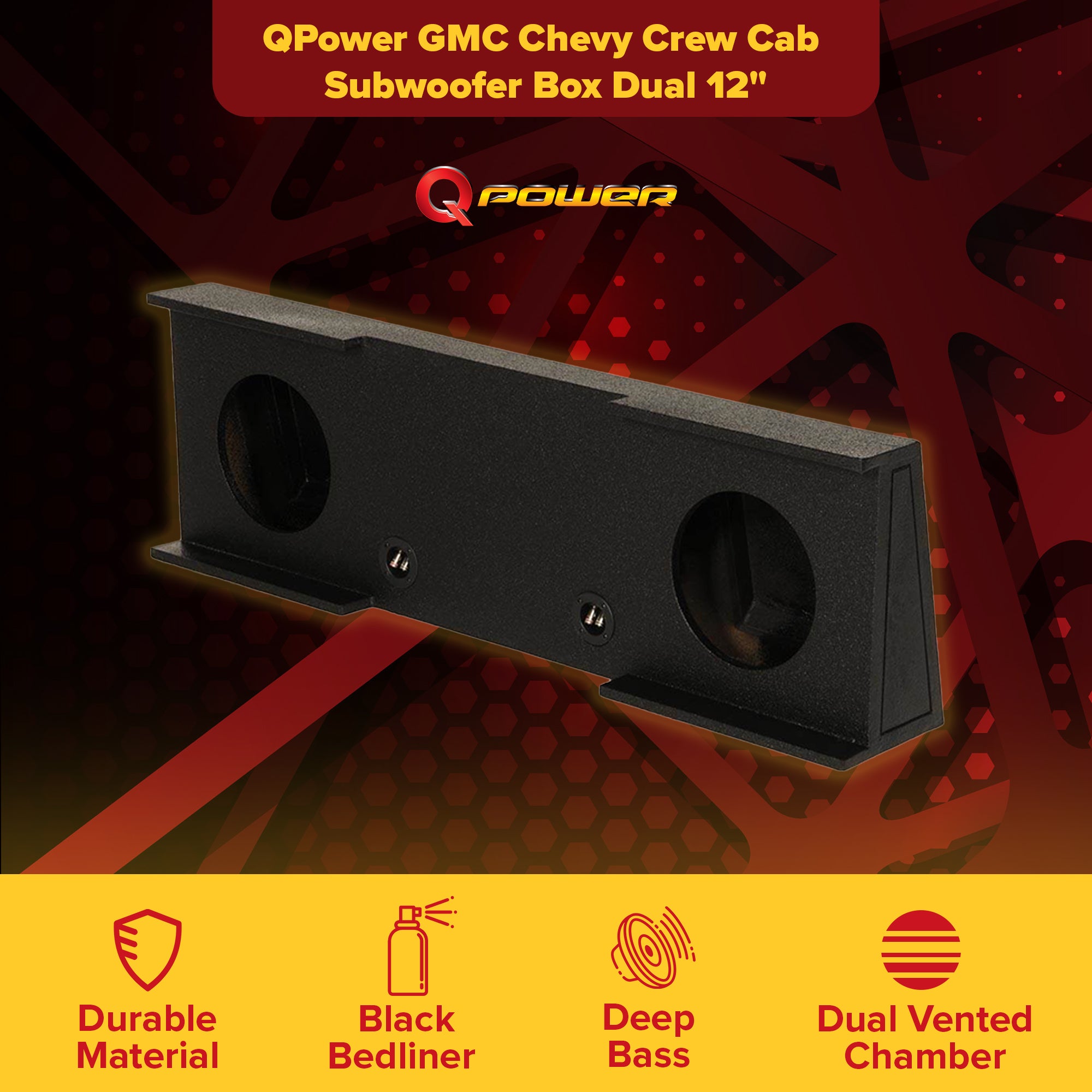 QPower GMC Chevy Crew Cab 2007-2013 Dual 12" Sub Box w/ Bedliner Spray (Damaged)