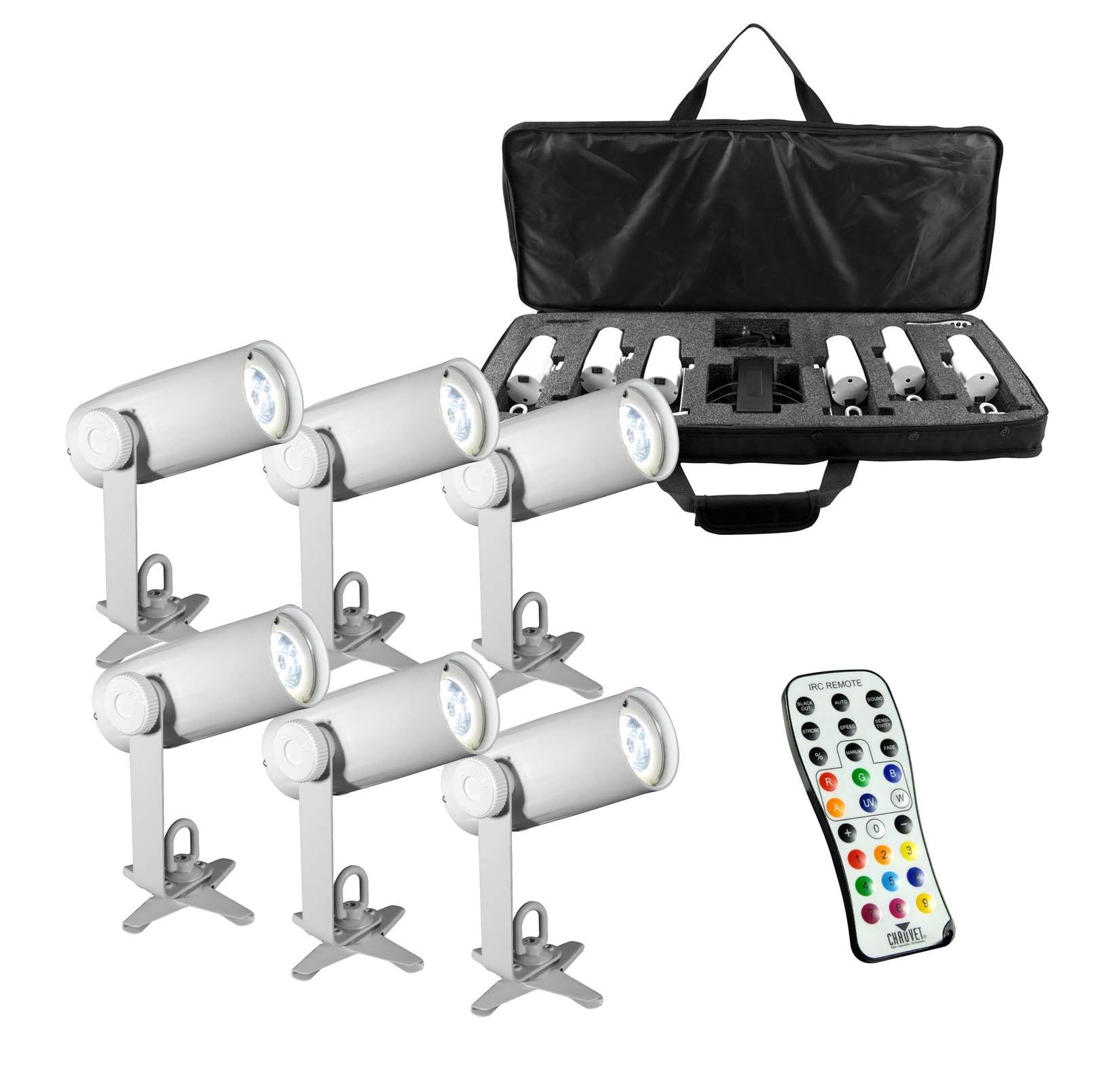Chauvet DJ EZpin IRC Pack LED Wireless Battery 6 Pin Spot Lights w/Case & Remote