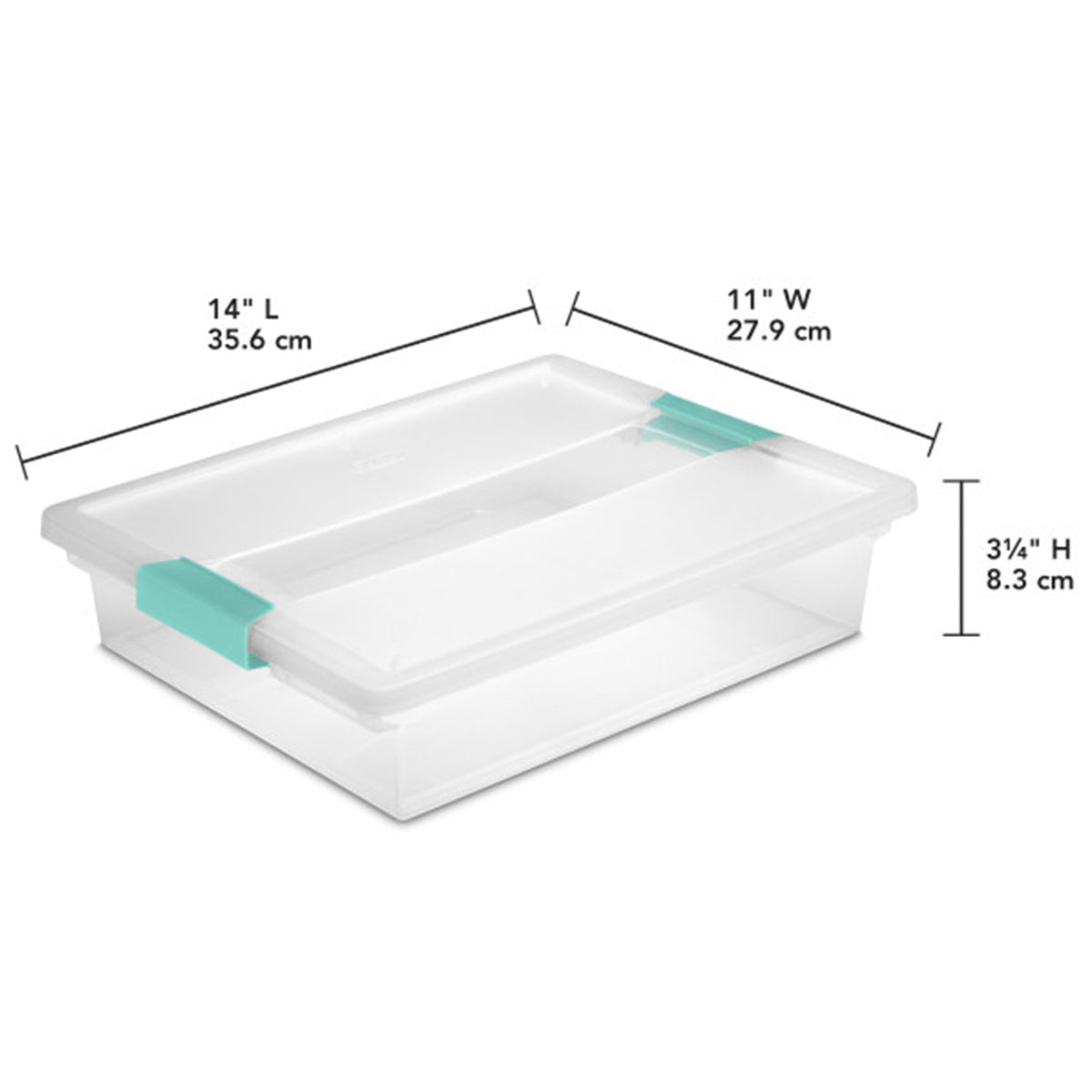 Sterilite Large Clear Plastic Stackable Storage Bin with Clear Lid & Aqua Latch