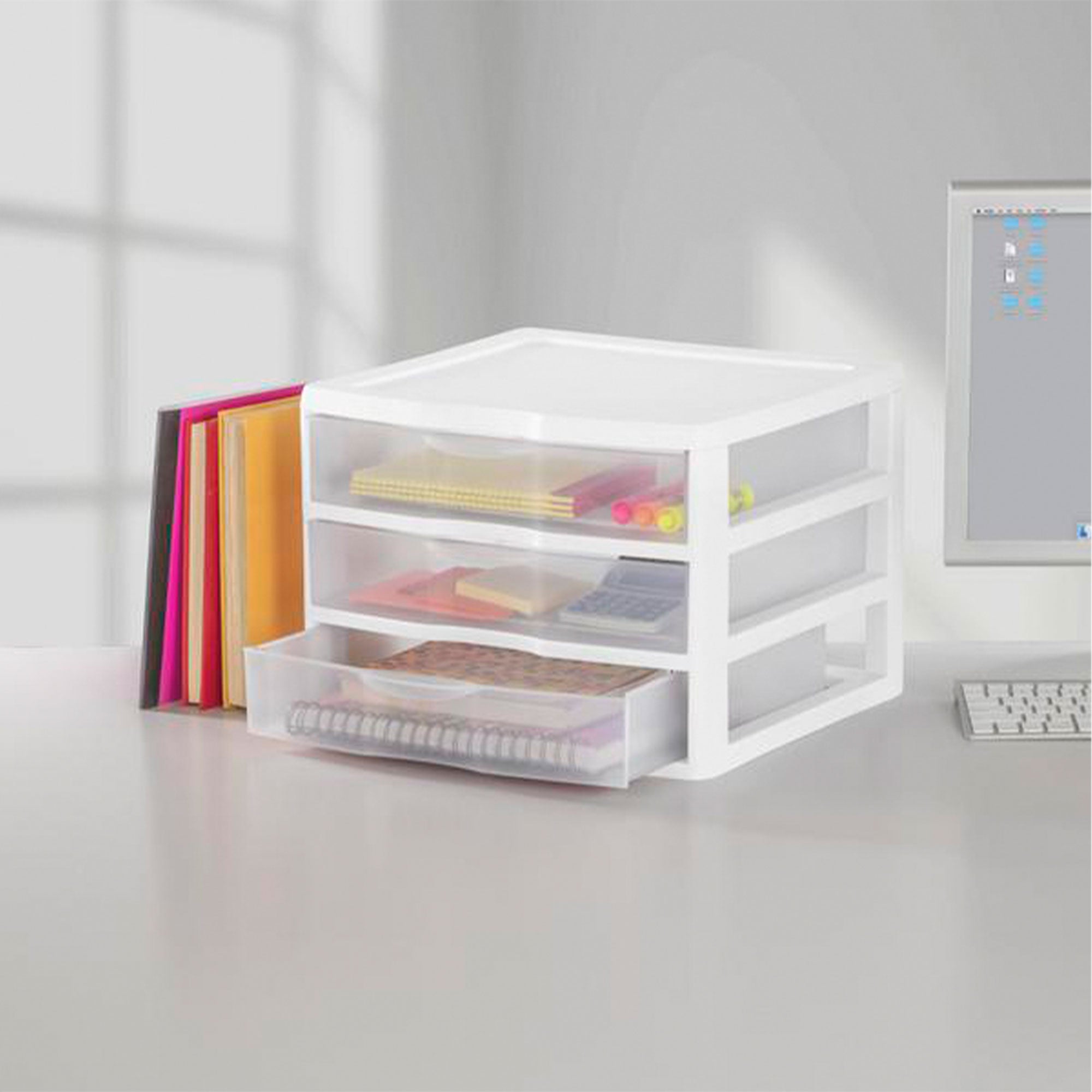 New Sterilite White & Clear Portable Countertop 3-Drawer Desktop Storage Unit (Used)